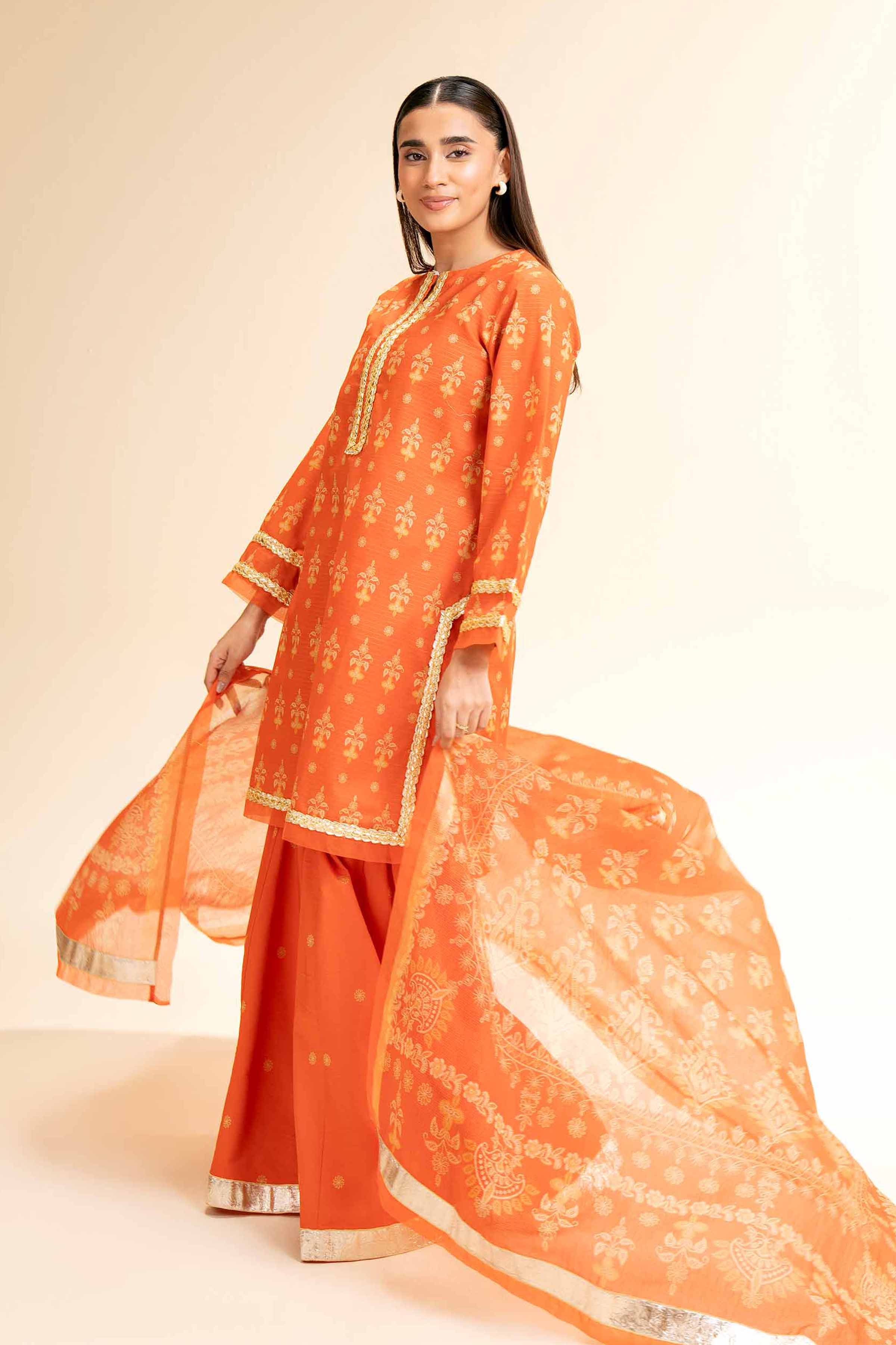 3 Piece - Printed With Gotta Laces Suit - 42501454 for Women - Unstitched Collection | Nishat | Shop Online