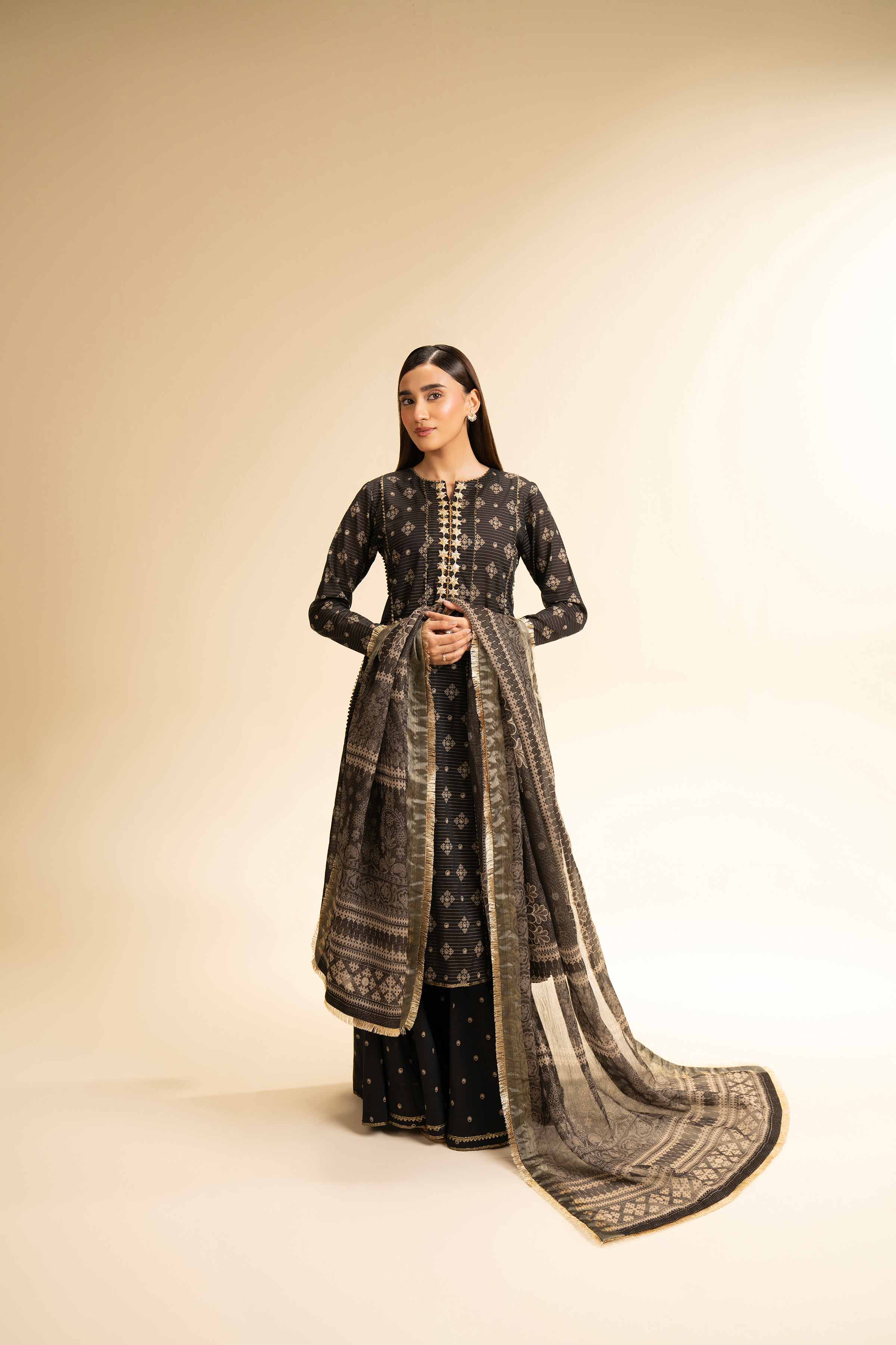 3 Piece - Printed With Gotta Laces Suit - 42501455 for Women - Unstitched Collection | Nishat | Shop Online