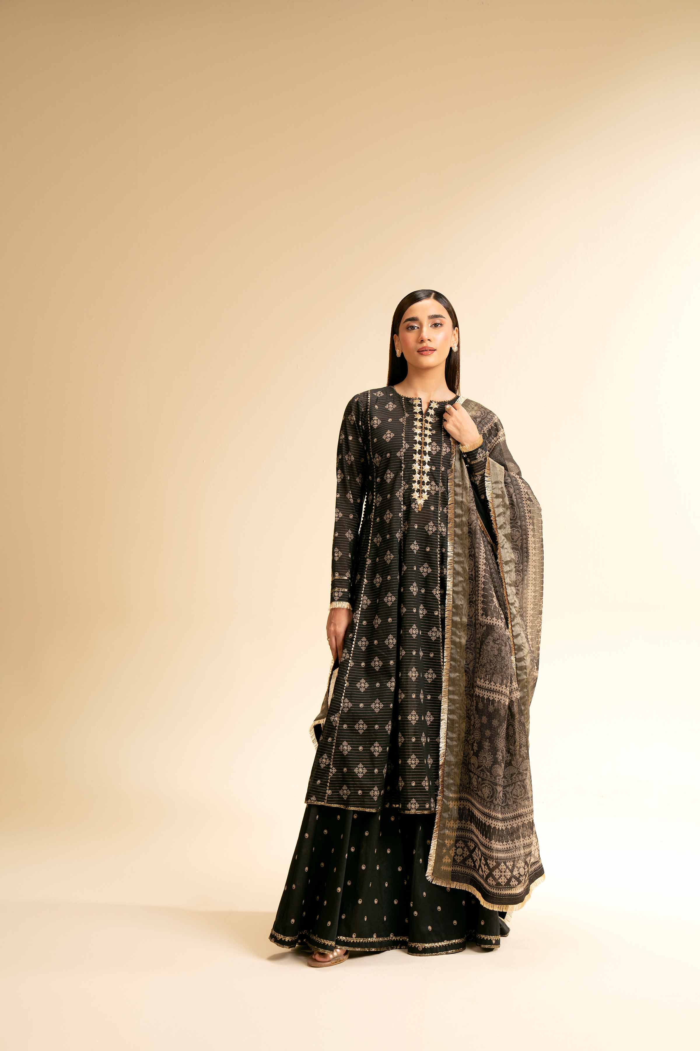 3 Piece - Printed With Gotta Laces Suit - 42501455 for Women - Unstitched Collection | Nishat | Shop Online