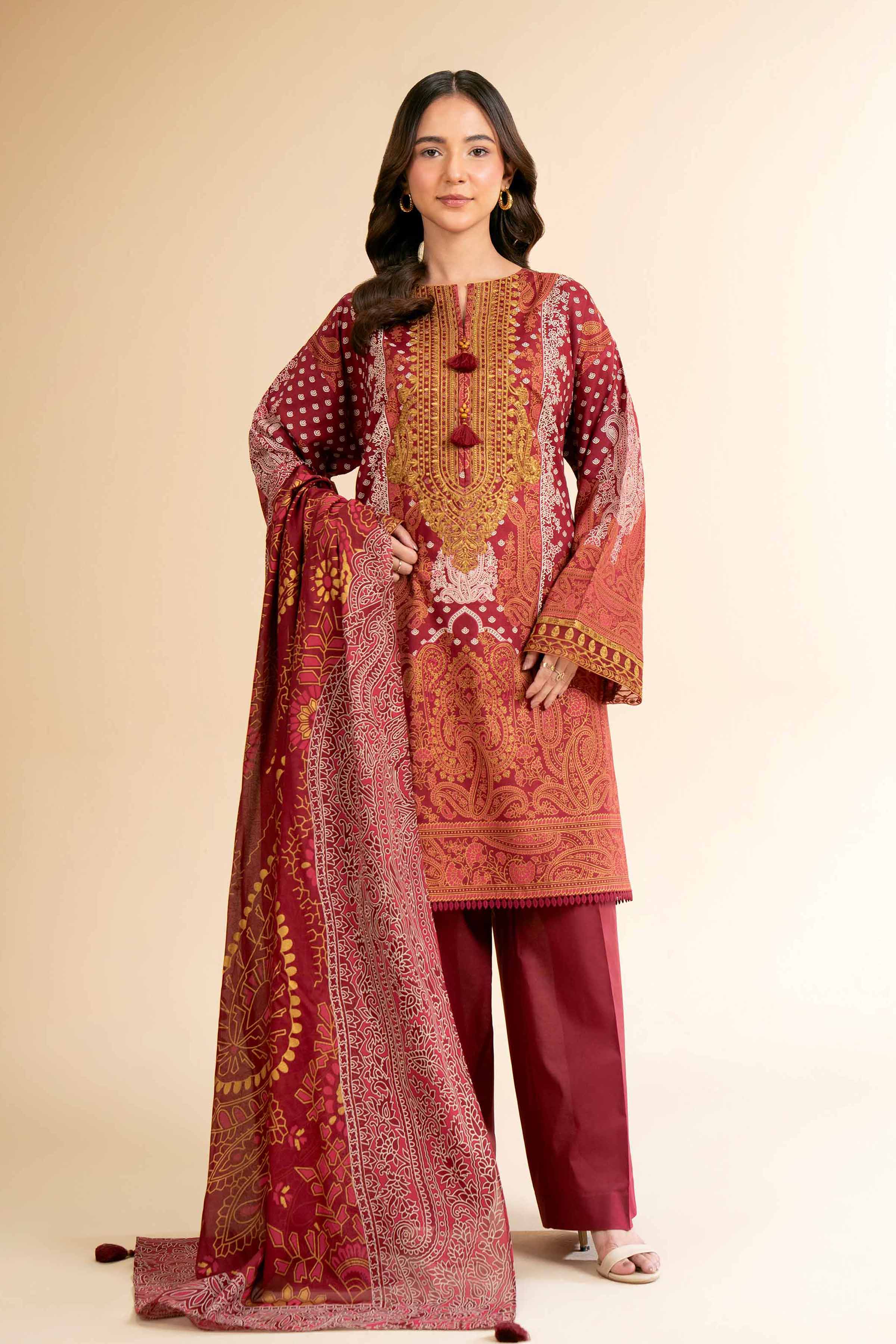 3 Piece - Flatbed Paste Embroidered Suit - 42501663 for Women - Unstitched Collection | Nishat | Shop Online