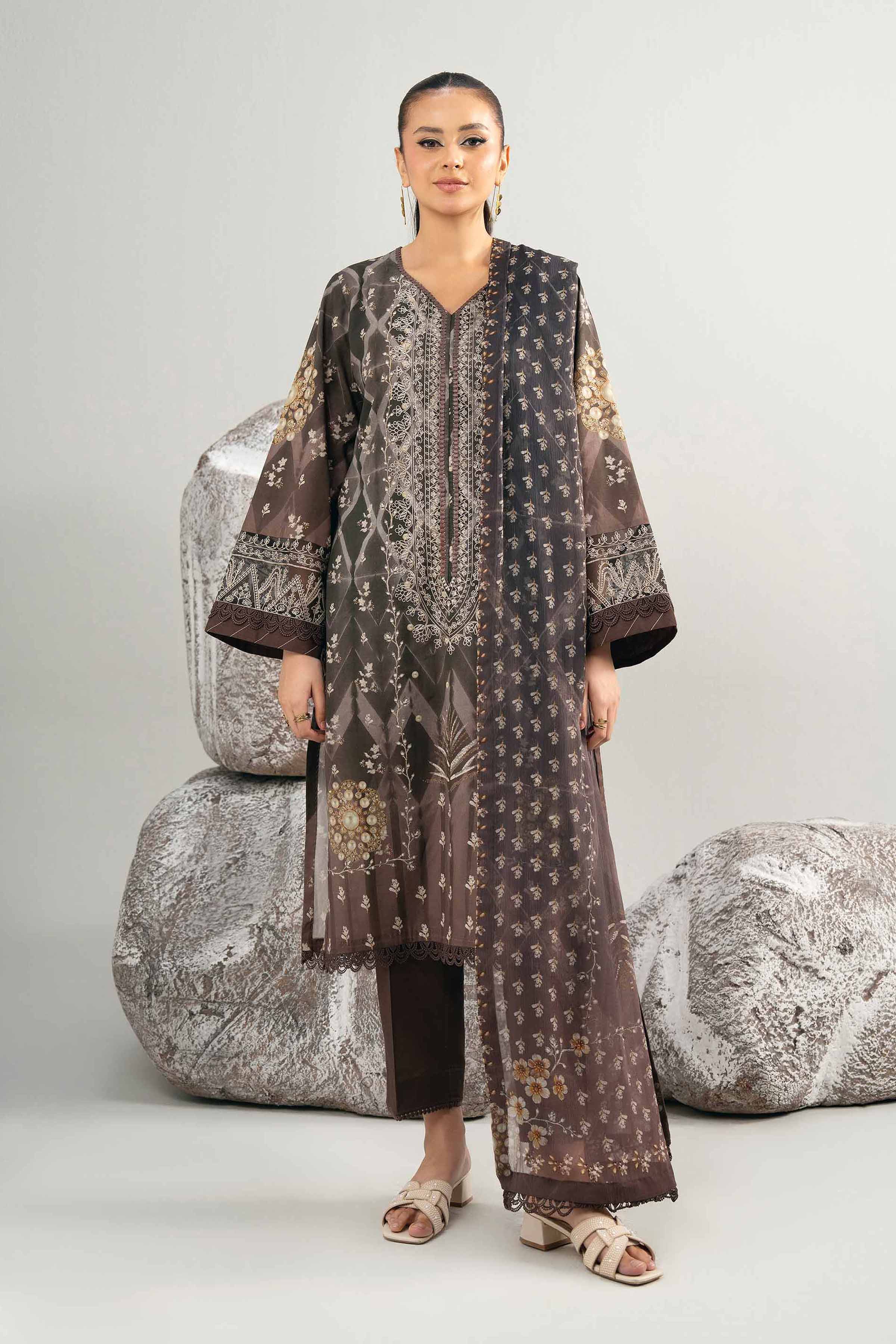 3 Piece - Digital Printed Embroidered Suit - 42502038 for Women - Unstitched Collection | Nishat | Shop Online