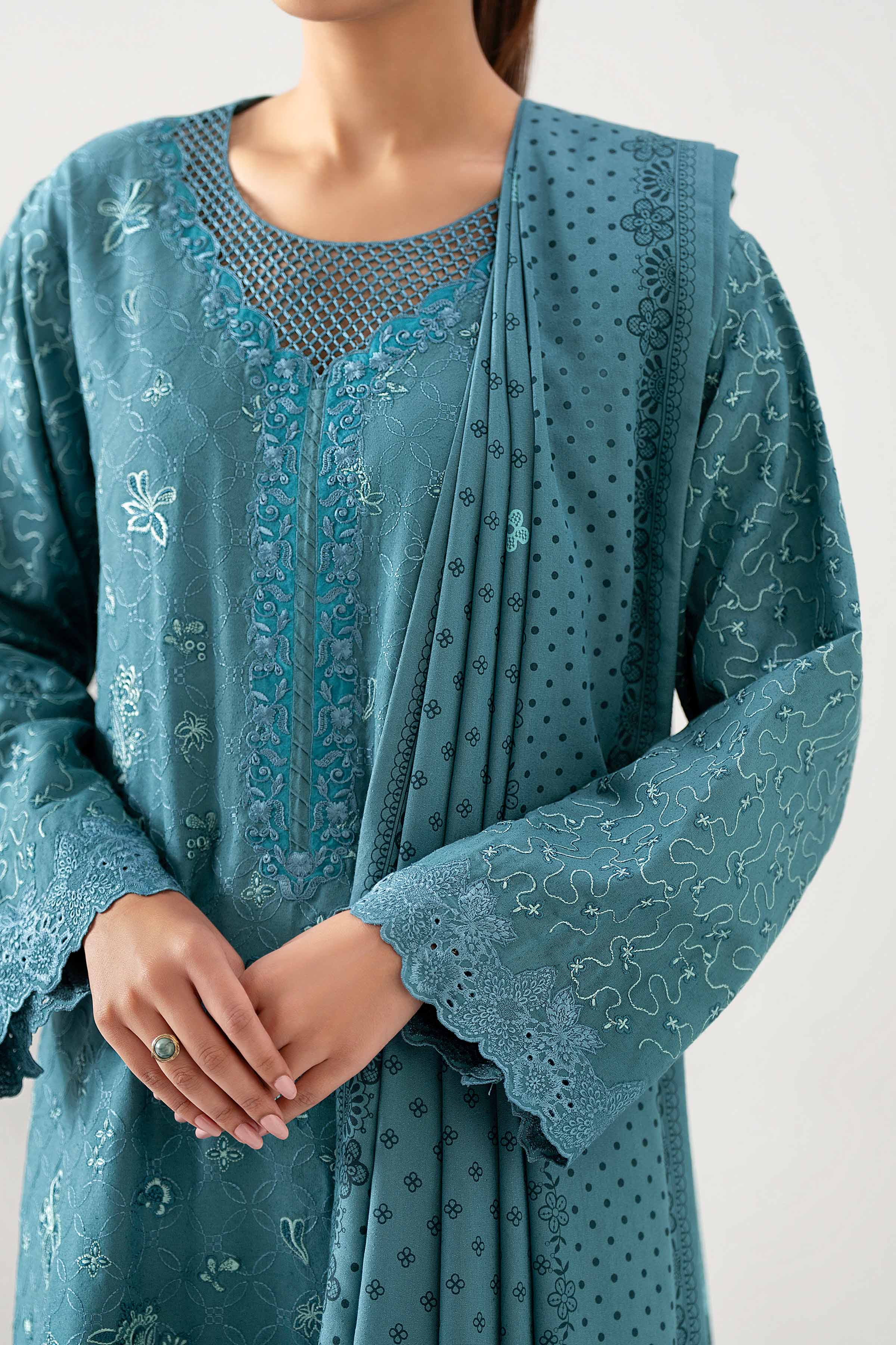 3 Piece - Printed Embroidered Suit - 42502748