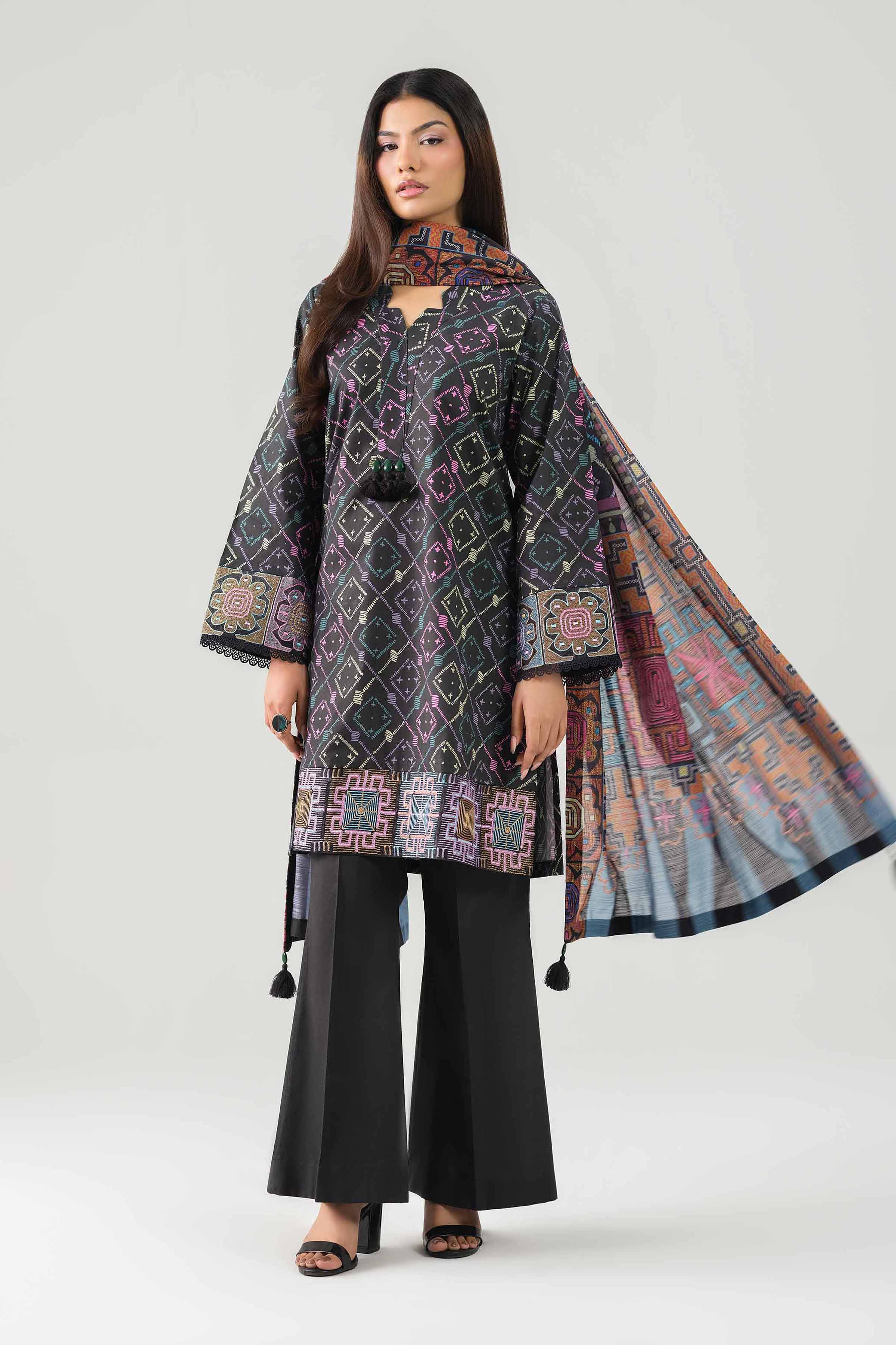 3 Piece - Digital Printed Embroidered Suit - 42502859