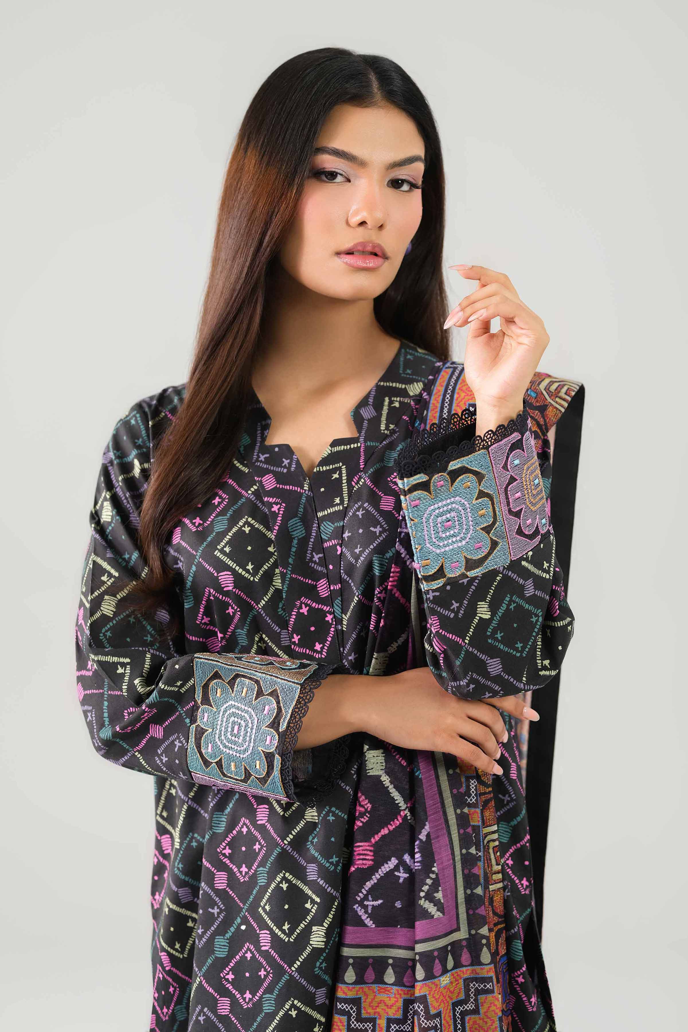 3 Piece - Digital Printed Embroidered Suit - 42502859