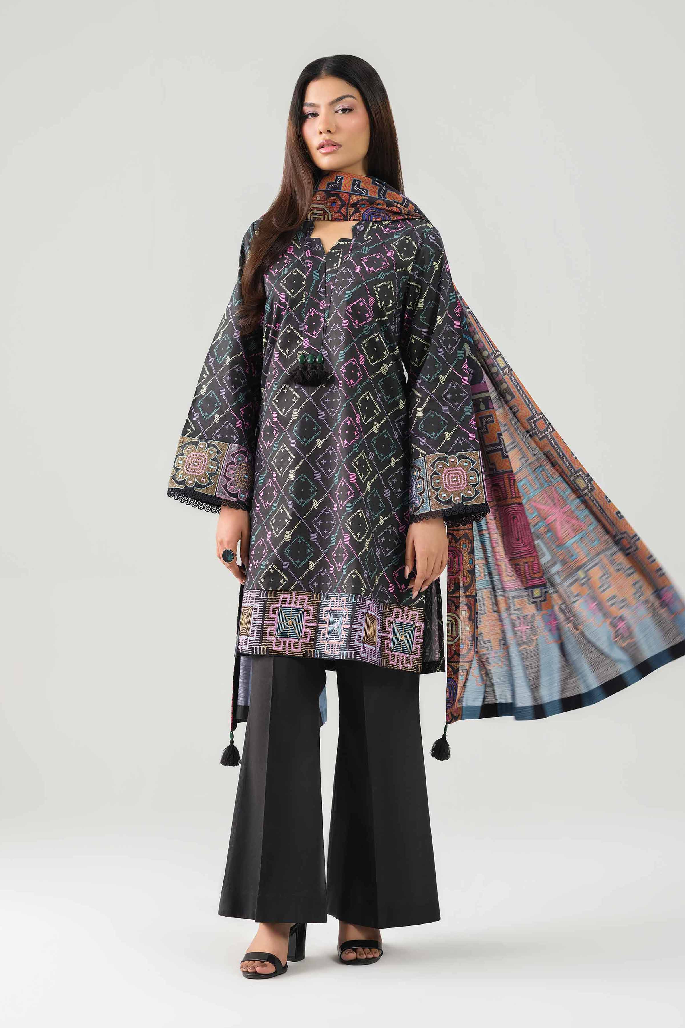 3 Piece - Digital Printed Embroidered Suit - 42502859