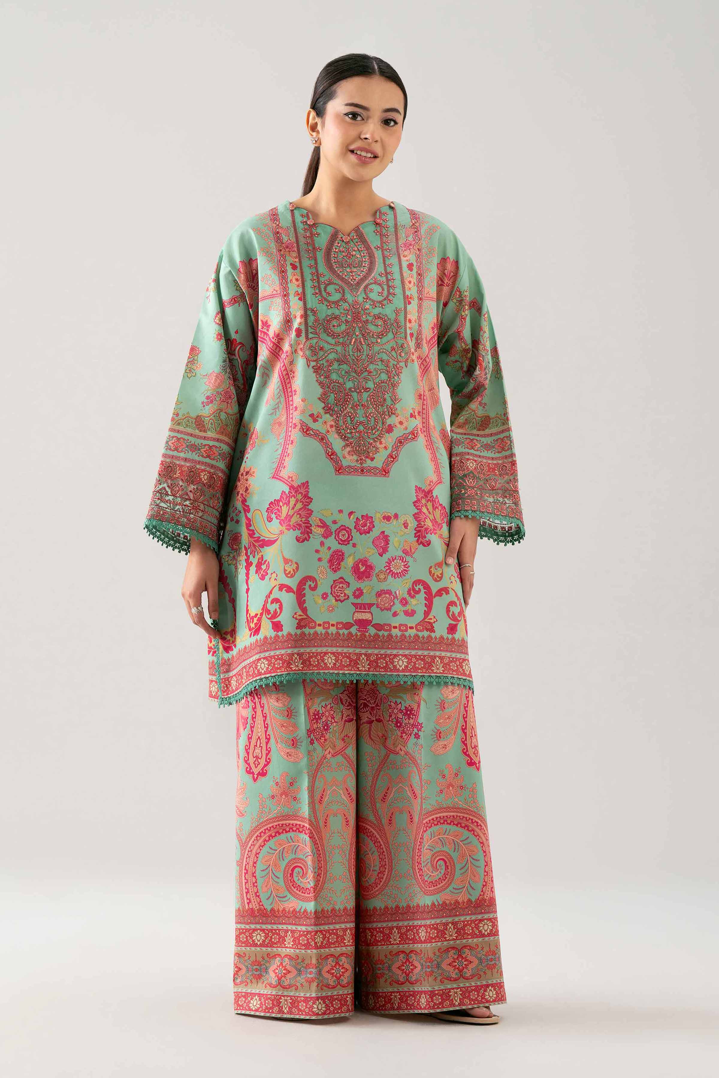 2 Piece - Digital Printed Embroidered Suit - 42601060