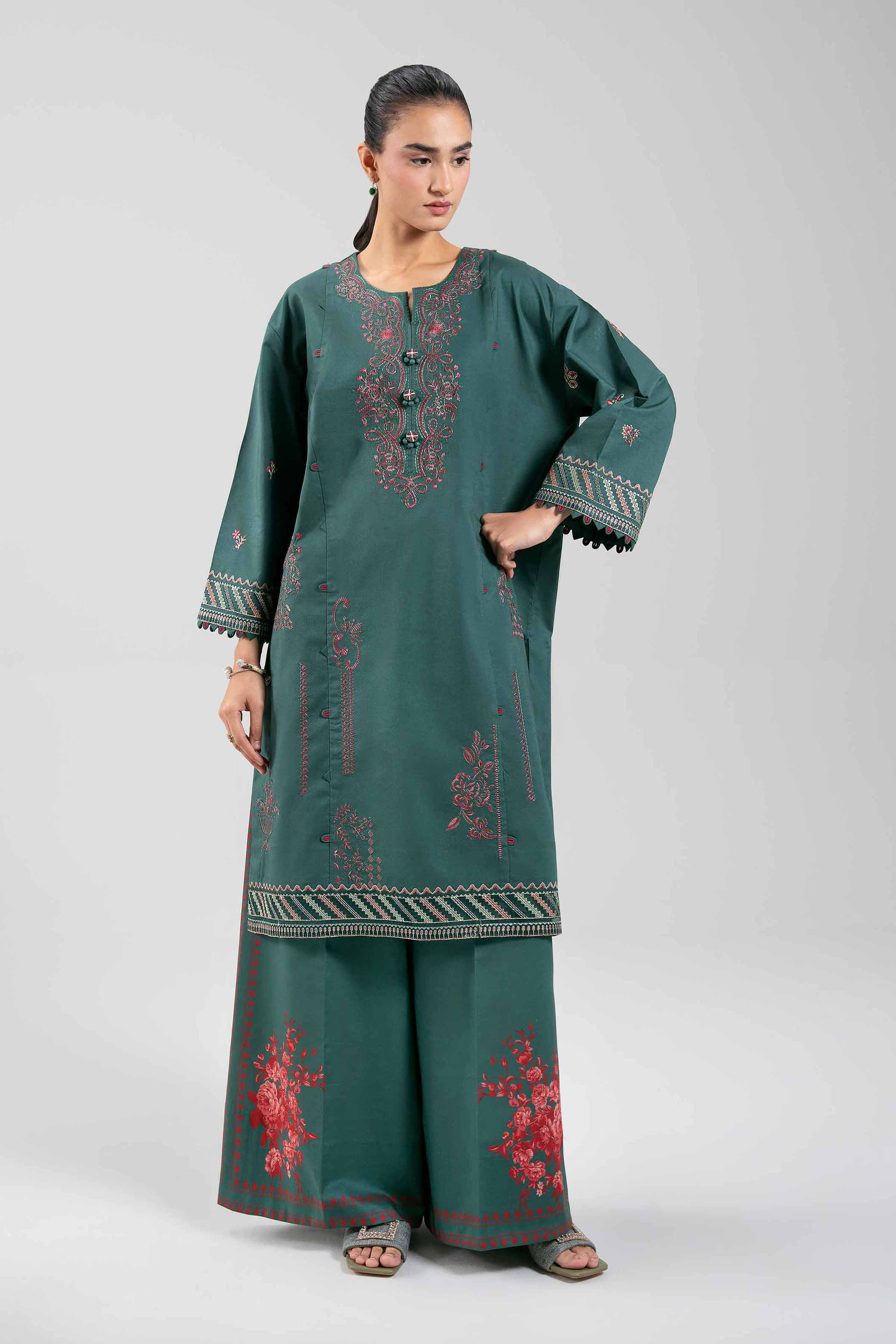 2 Piece - Digital Printed Embroidered Suit - 42601089