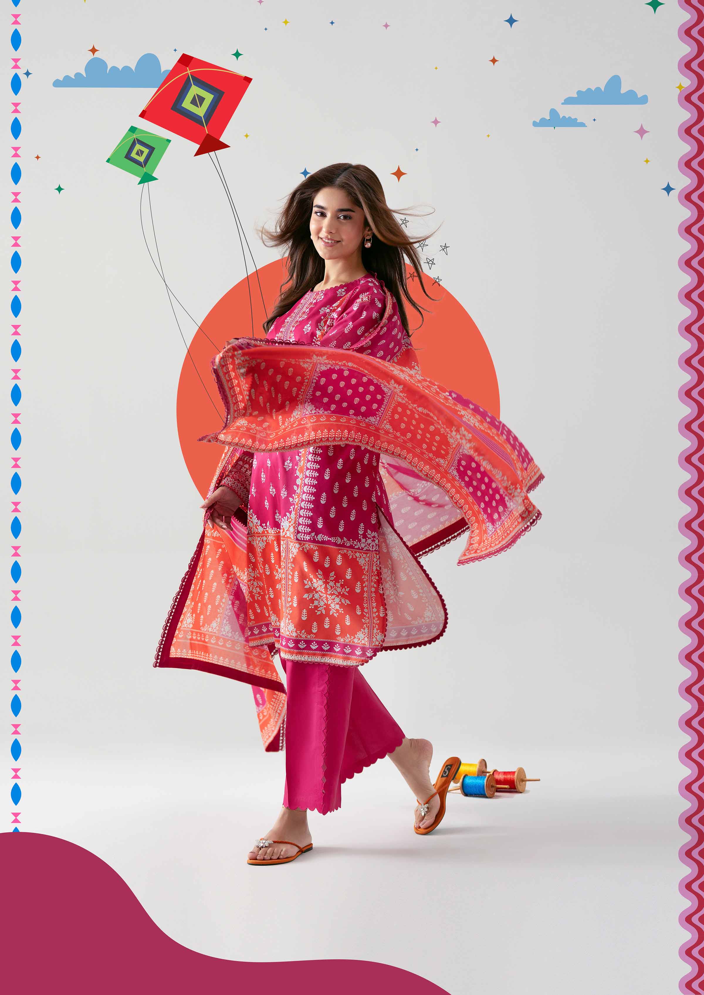 3 Piece - Digital Printed Embroidered Suit - 42601101