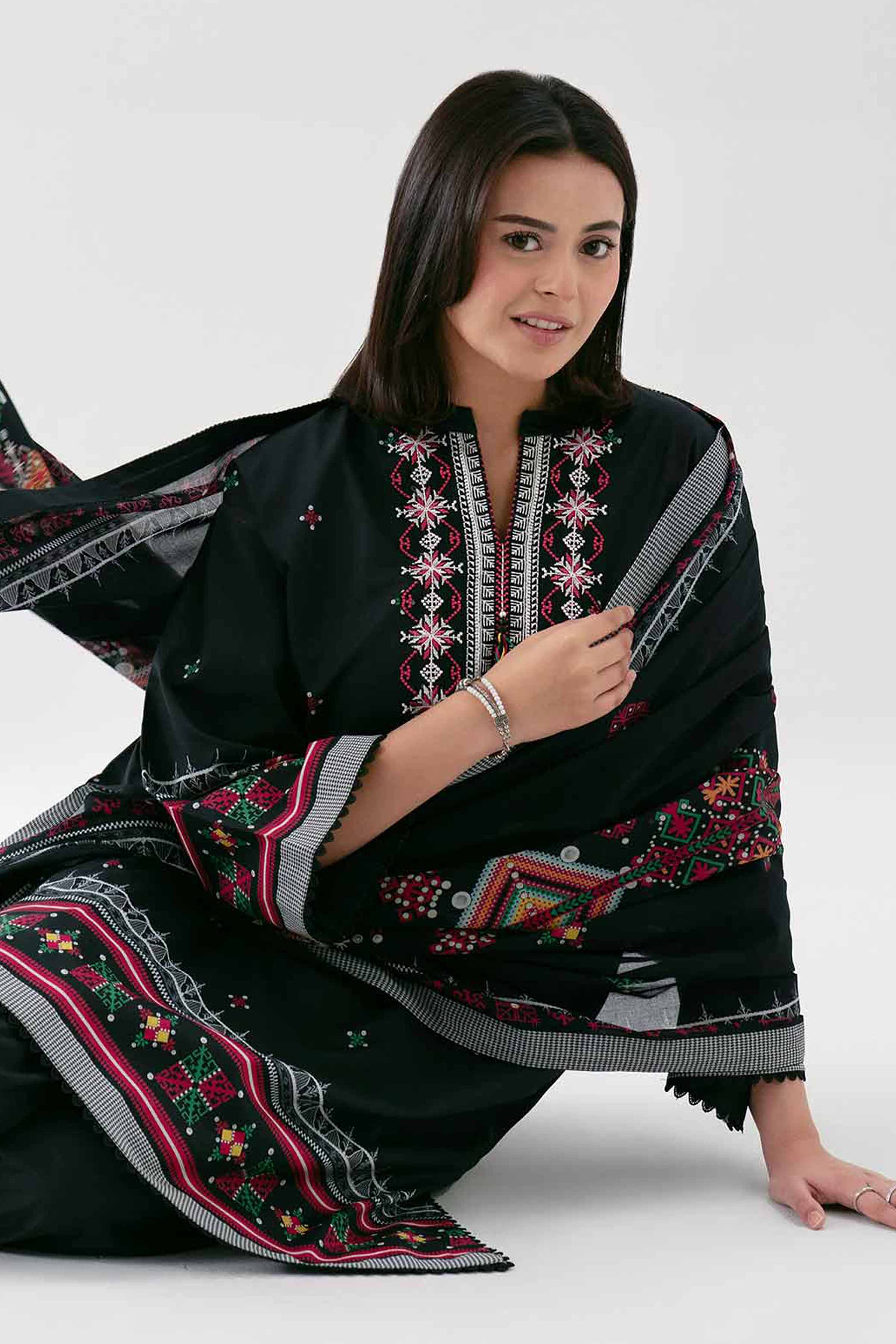 3 Piece - Digital Printed Embroidered Suit - 42601110