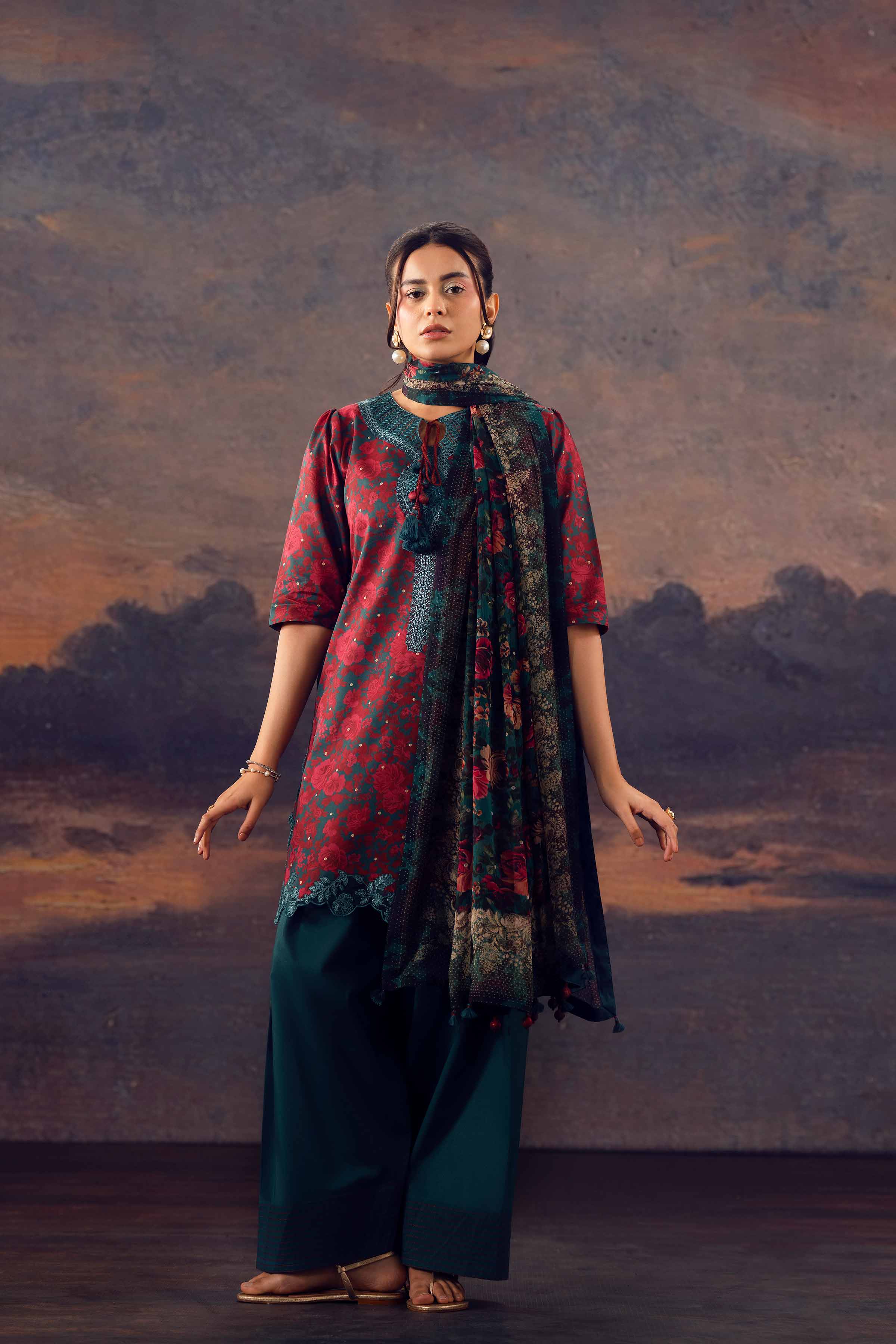 3 Piece - Digital Printed Embroidered Suit - 42601146