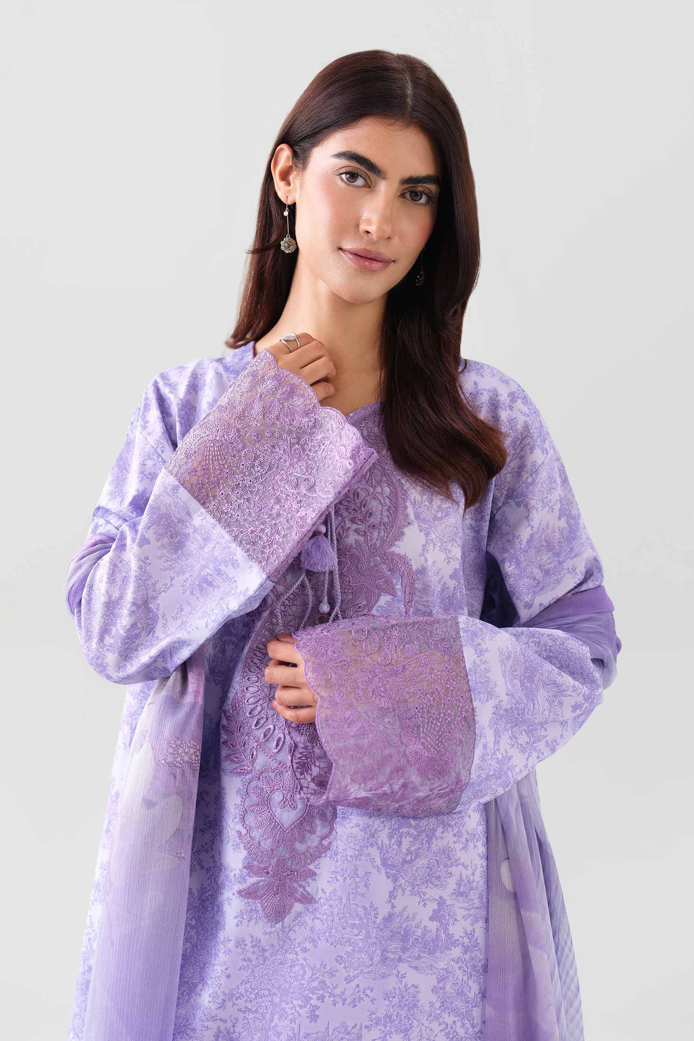 3 Piece - Digital Printed Embroidered Suit - 42601149