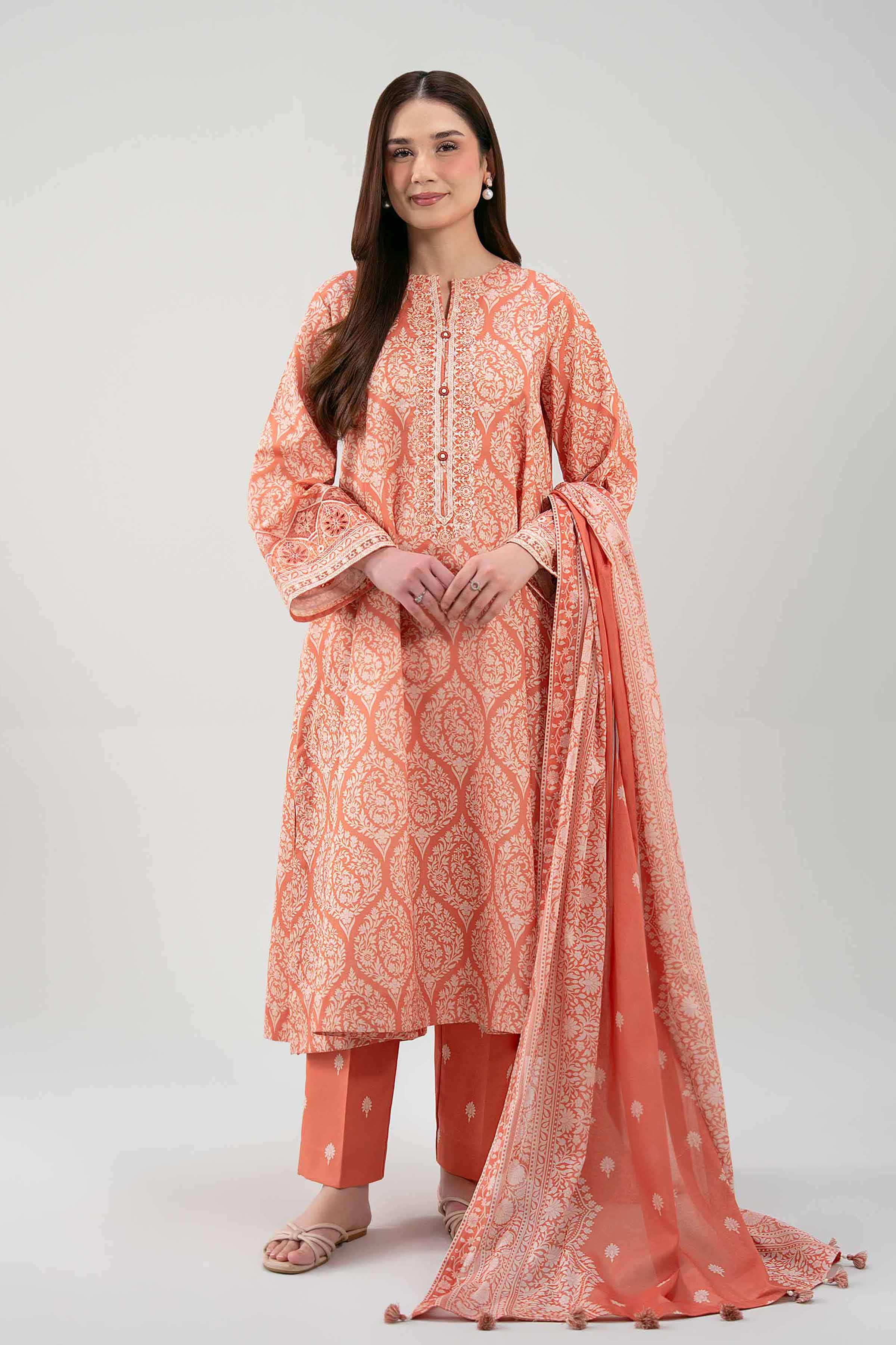 3 Piece - Printed Embroidered Suit - 42601163