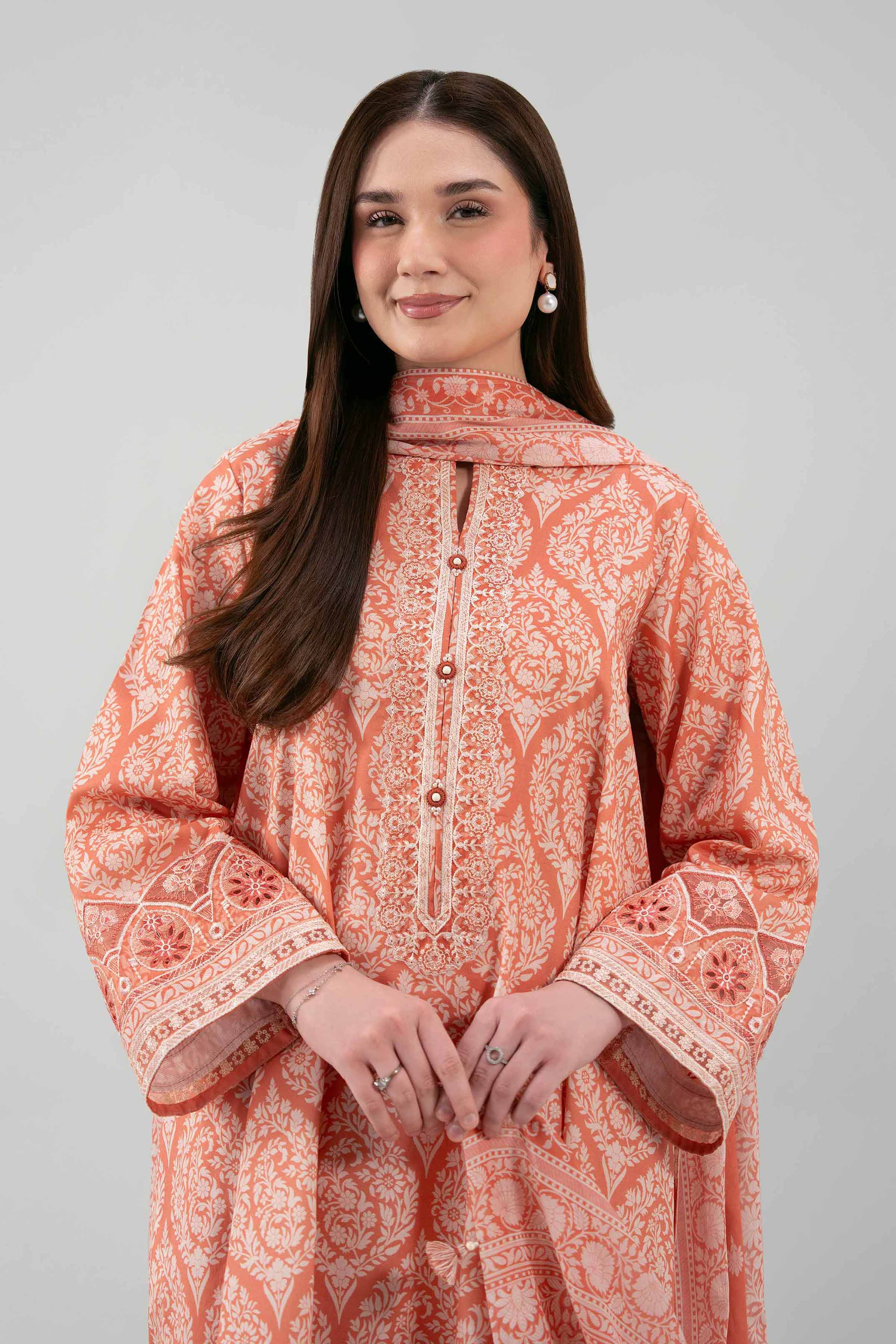 3 Piece - Printed Embroidered Suit - 42601163