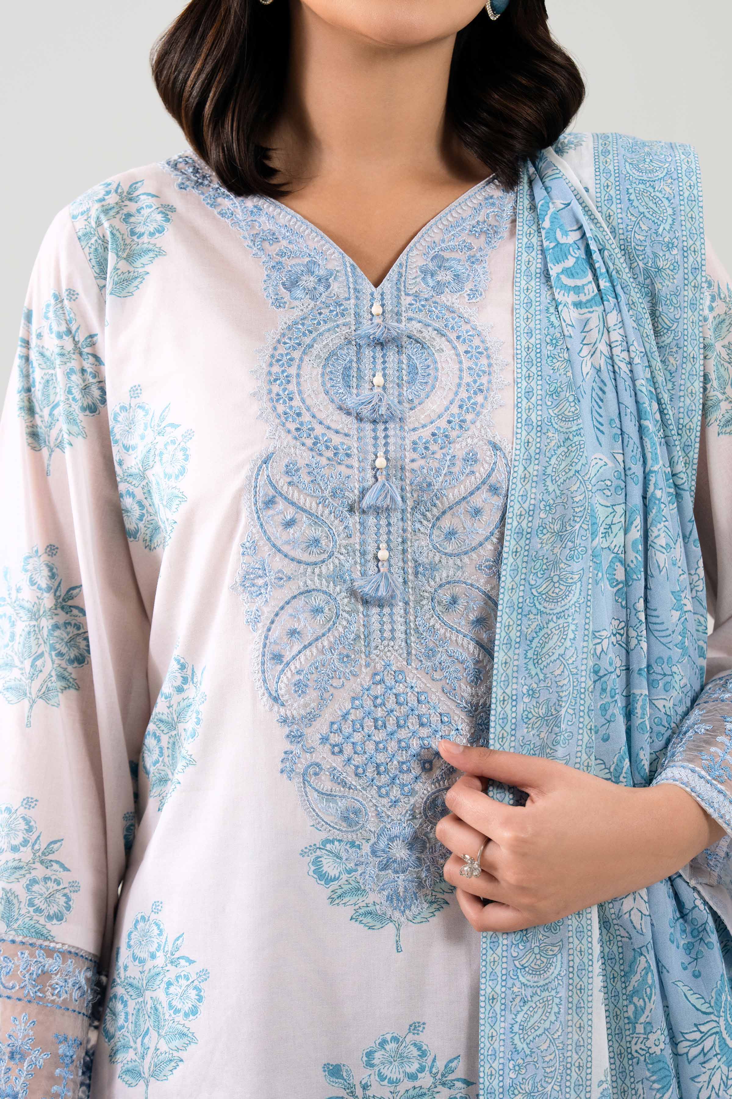 3 Piece - Printed Embroidered Suit - 42601164