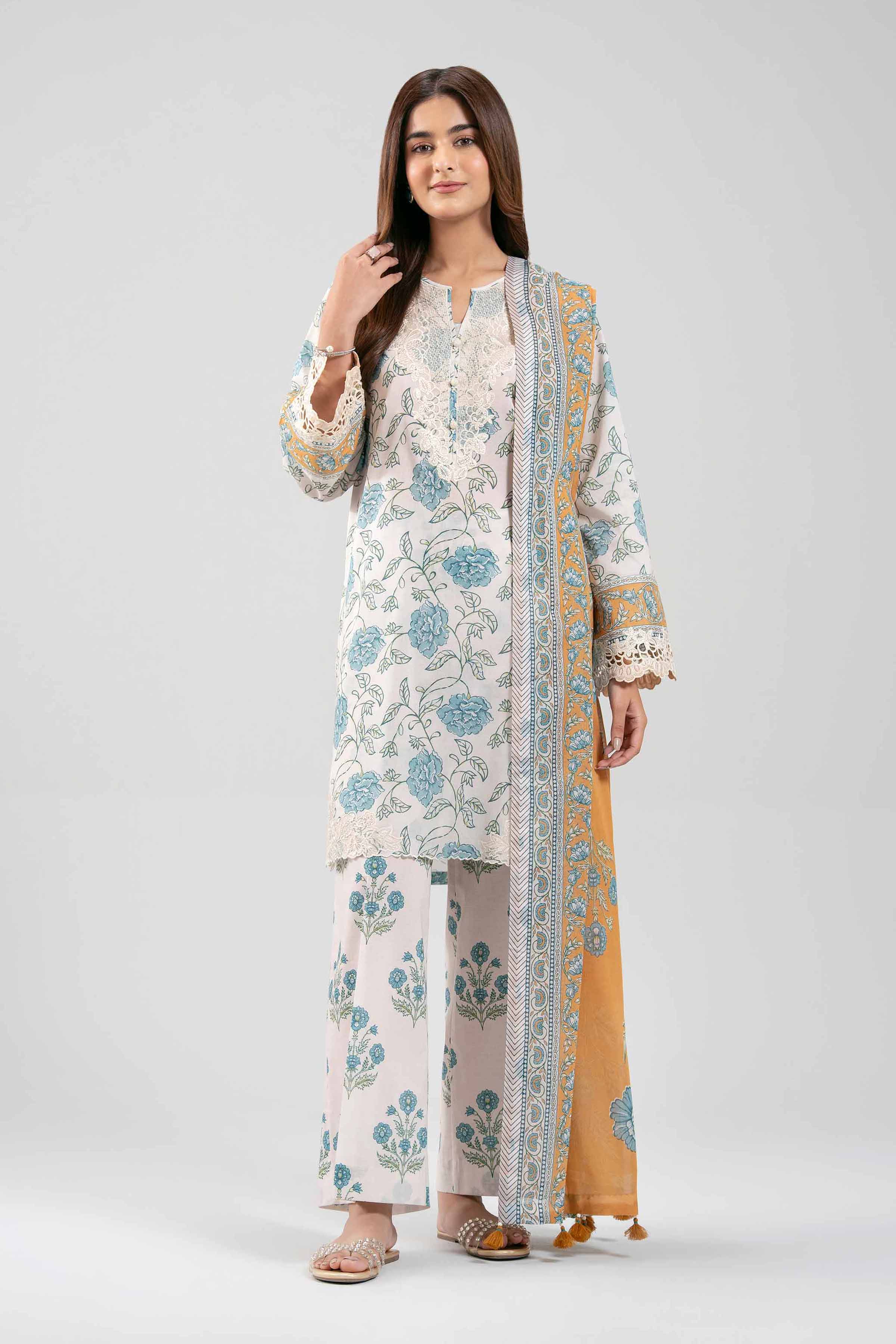 3 Piece - Printed Embroidered Suit - 42601166