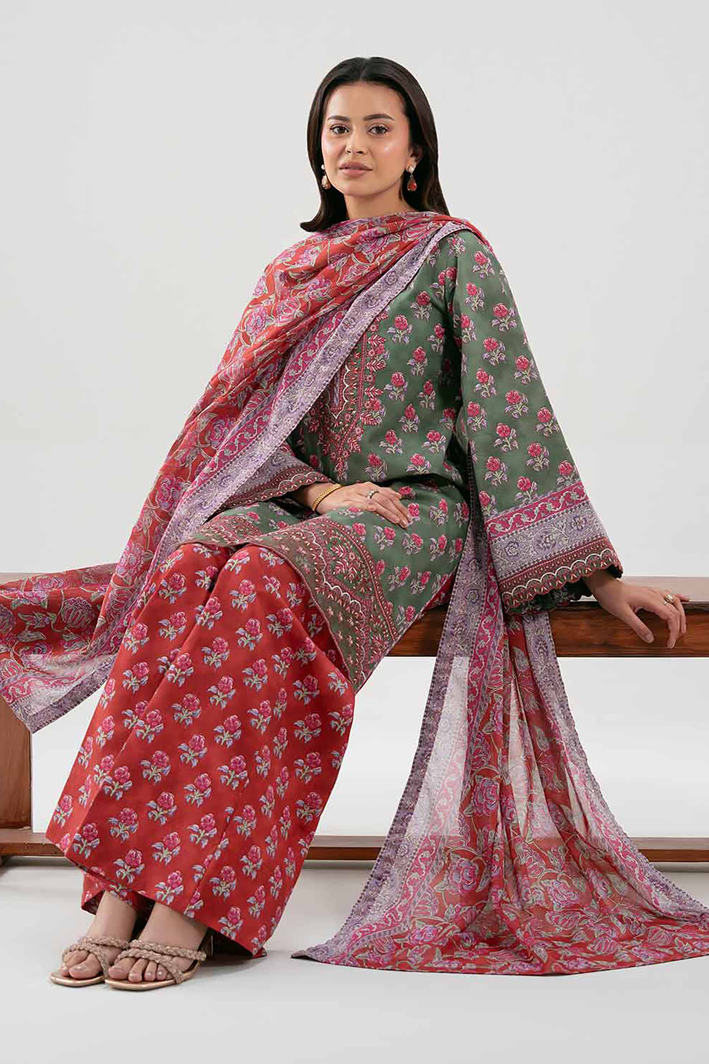 3 Piece - Printed Embroidered Suit - 42601167