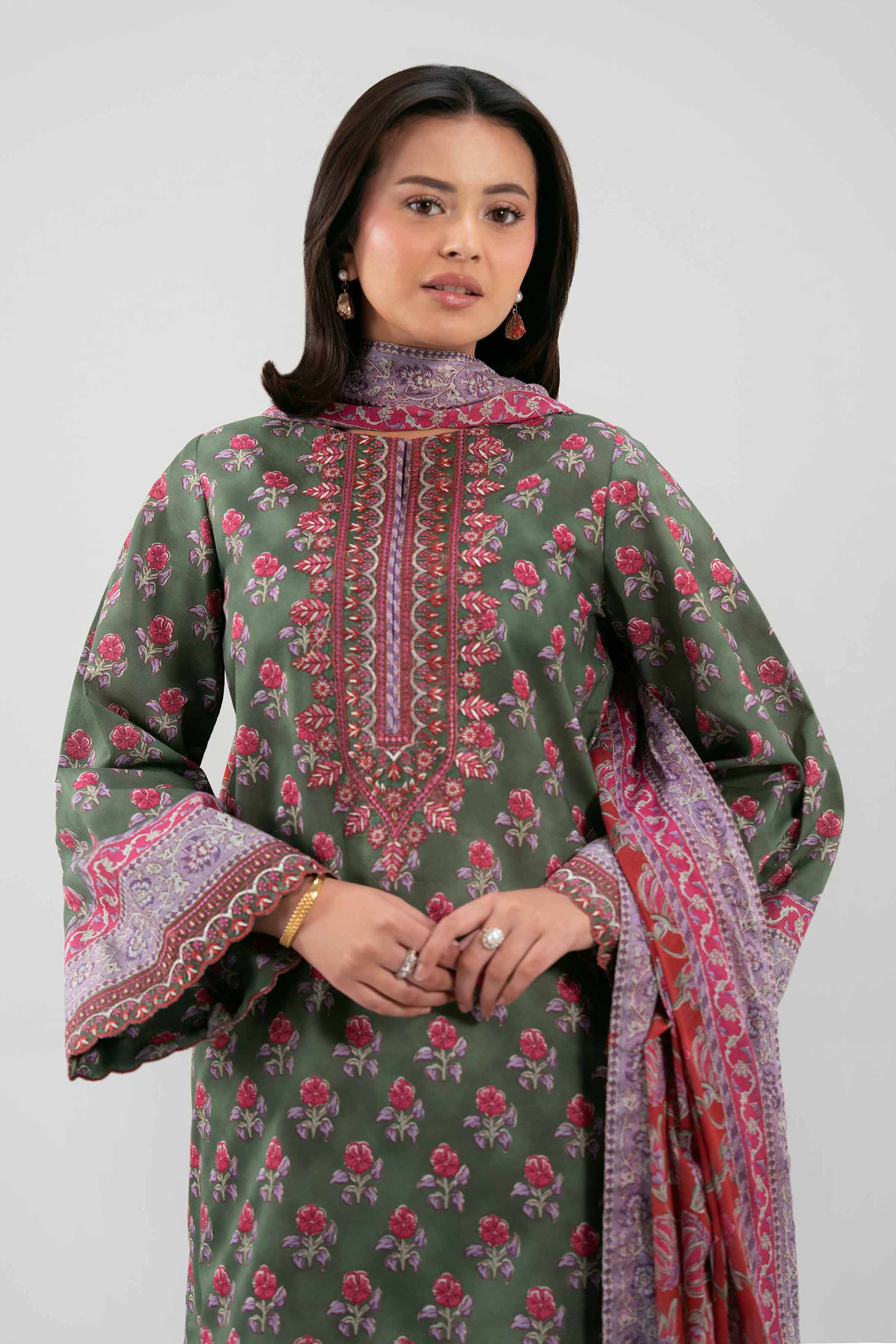 3 Piece - Printed Embroidered Suit - 42601167