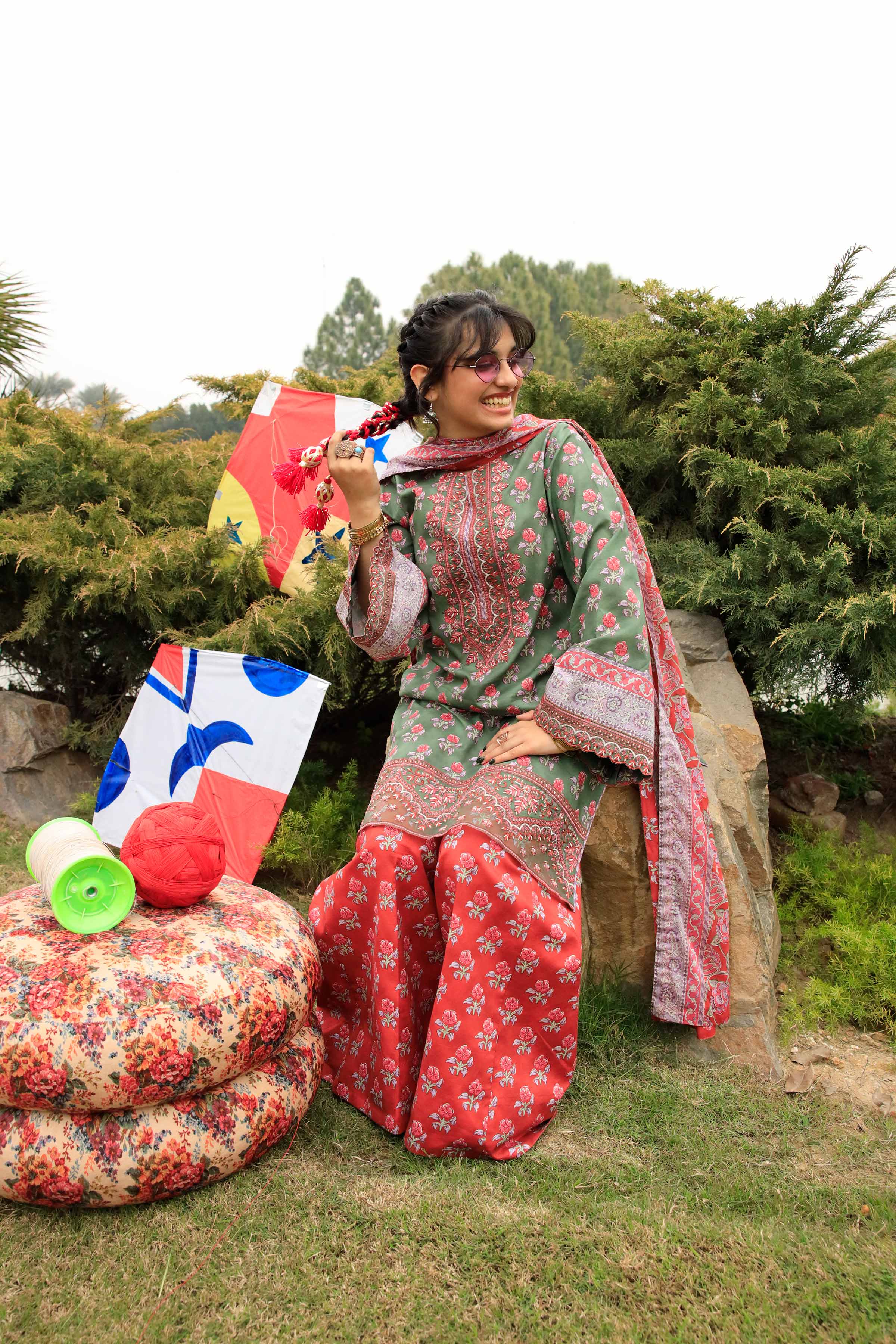 3 Piece - Printed Embroidered Suit - 42601167