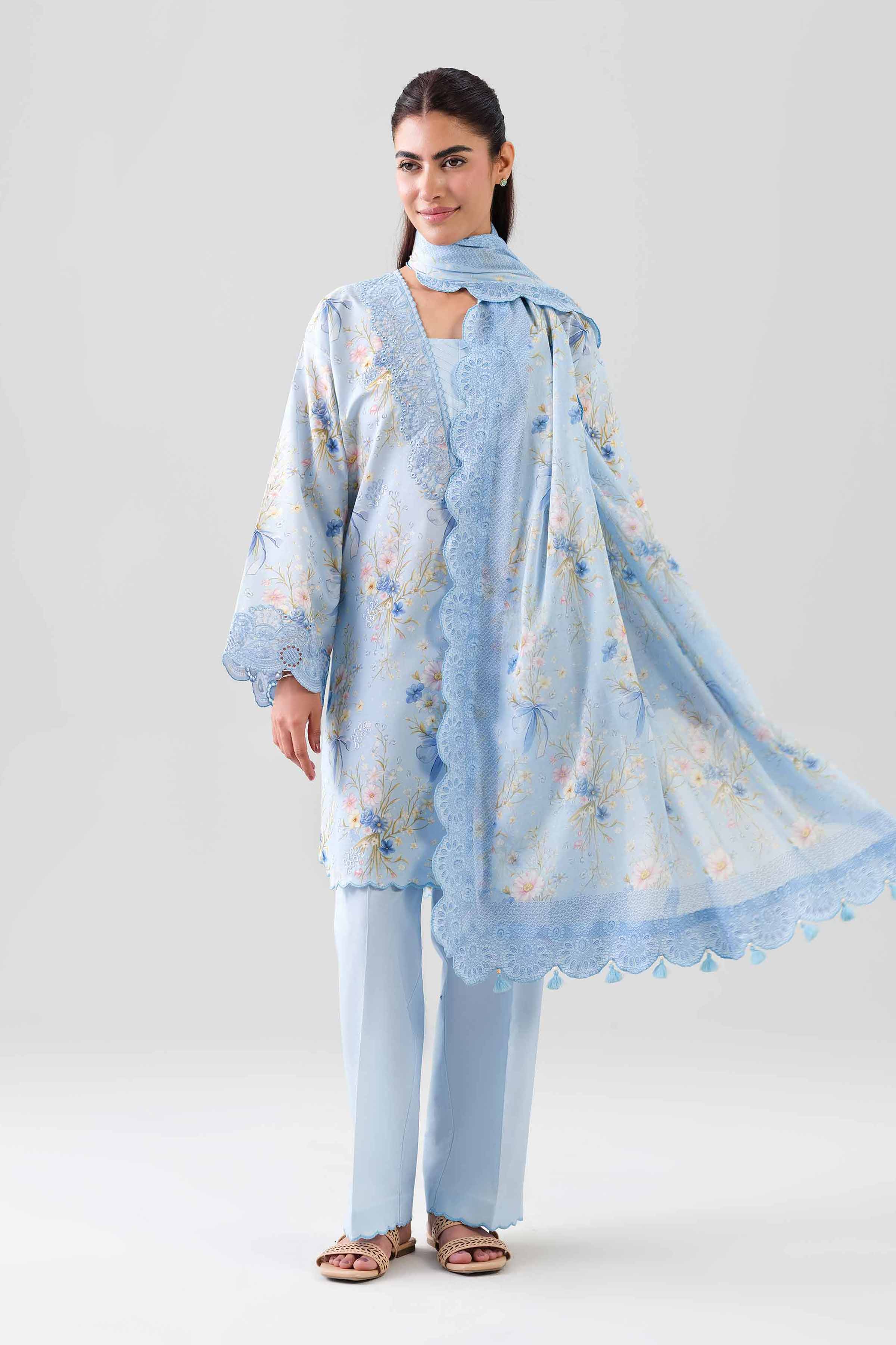 3 Piece - Digital Printed Embroidered Suit - 42601197