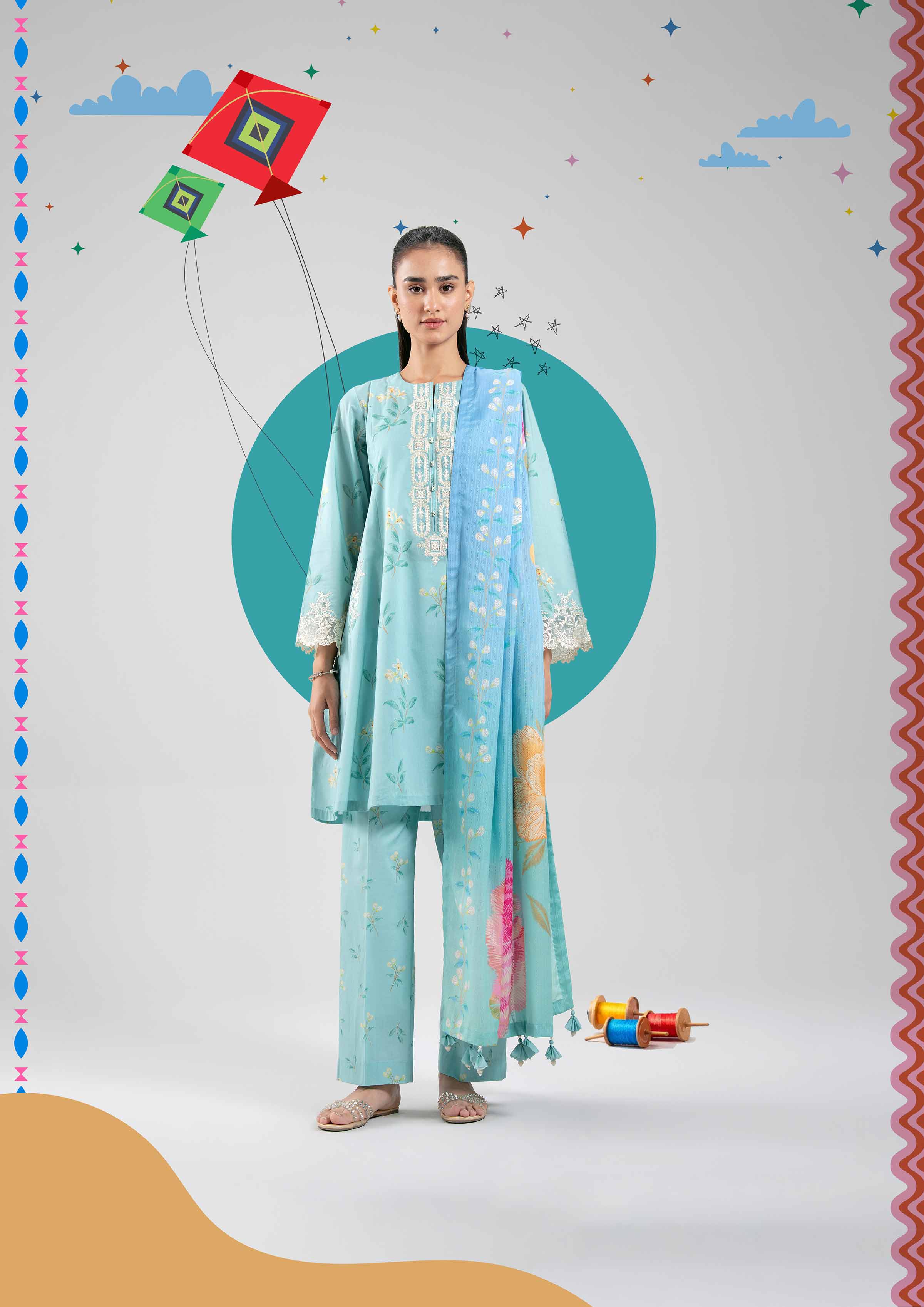 3 Piece - Digital Printed Embroidered Suit - 42601201