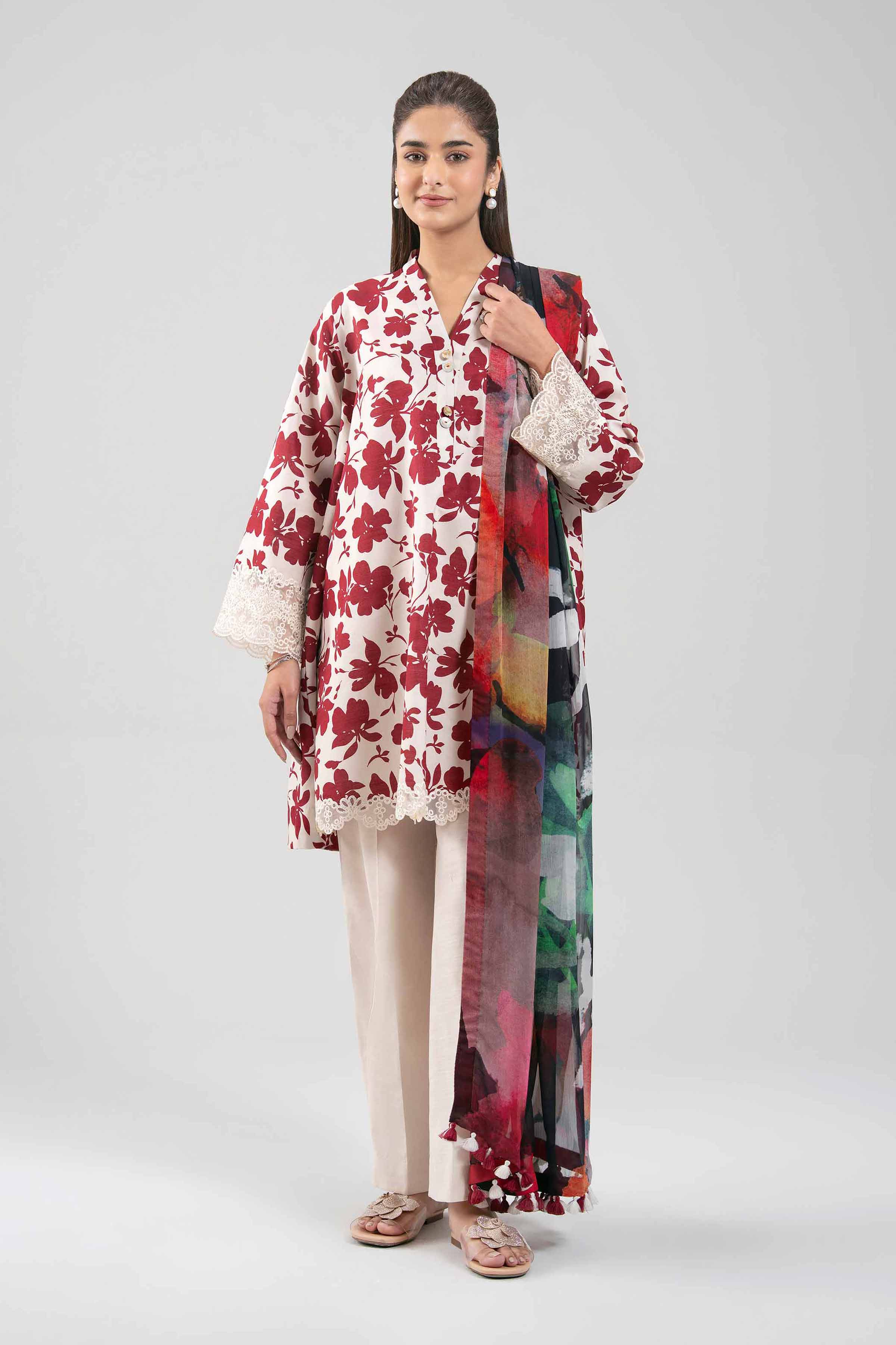 3 Piece - Digital Printed Embroidered Suit - 42601219