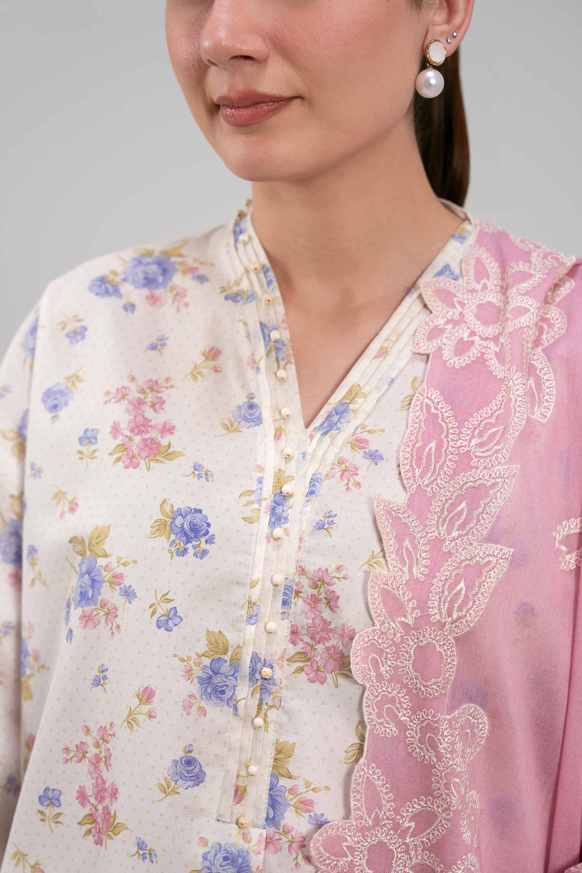 3 Piece - Printed Embroidered Suit - 42601261