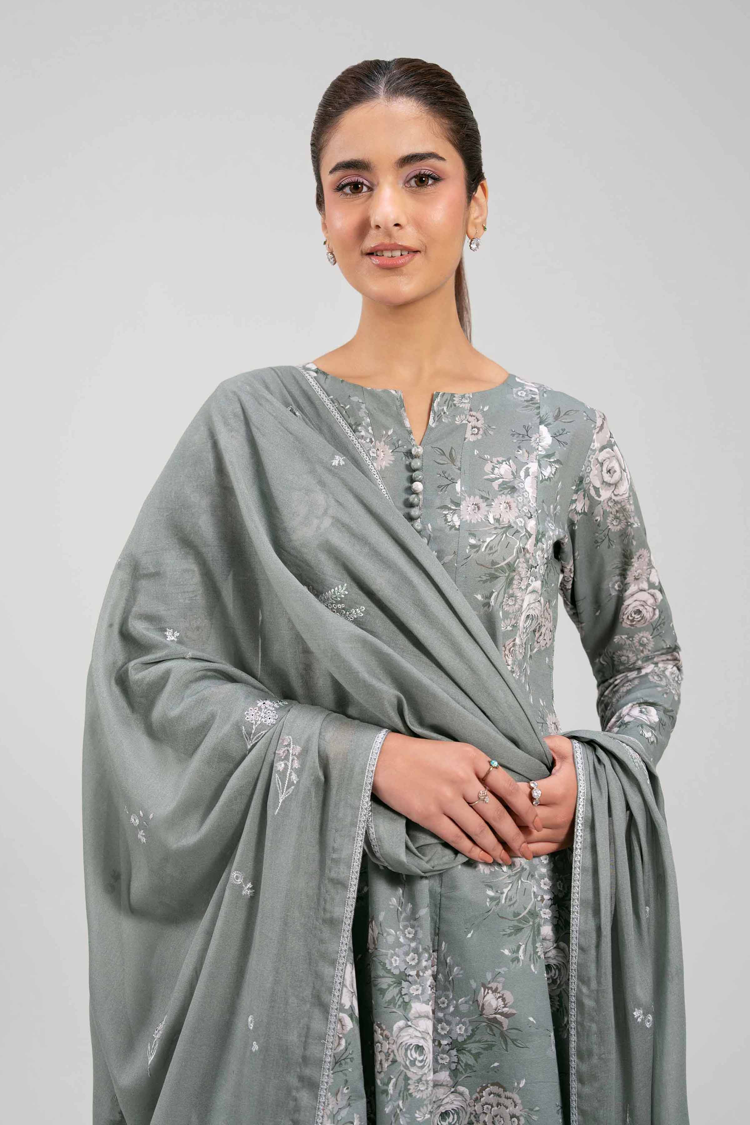 3 Piece - Printed Embroidered Suit - 42601266