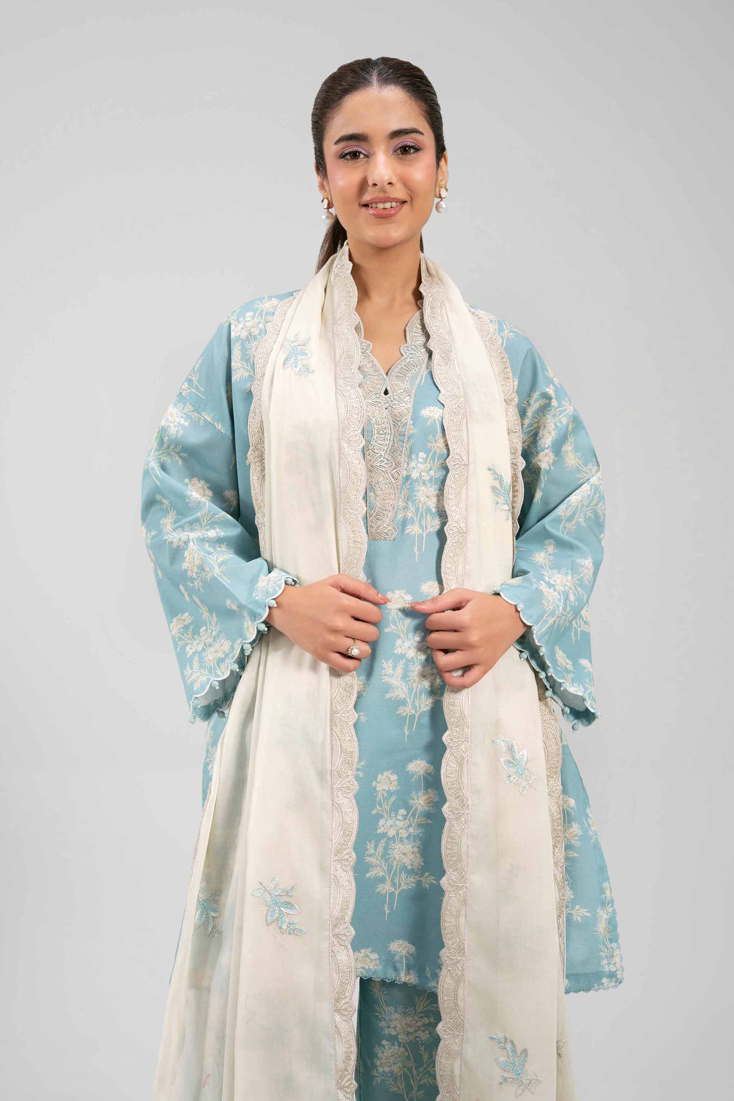 3 Piece - Printed Embroidered Suit - 42601269