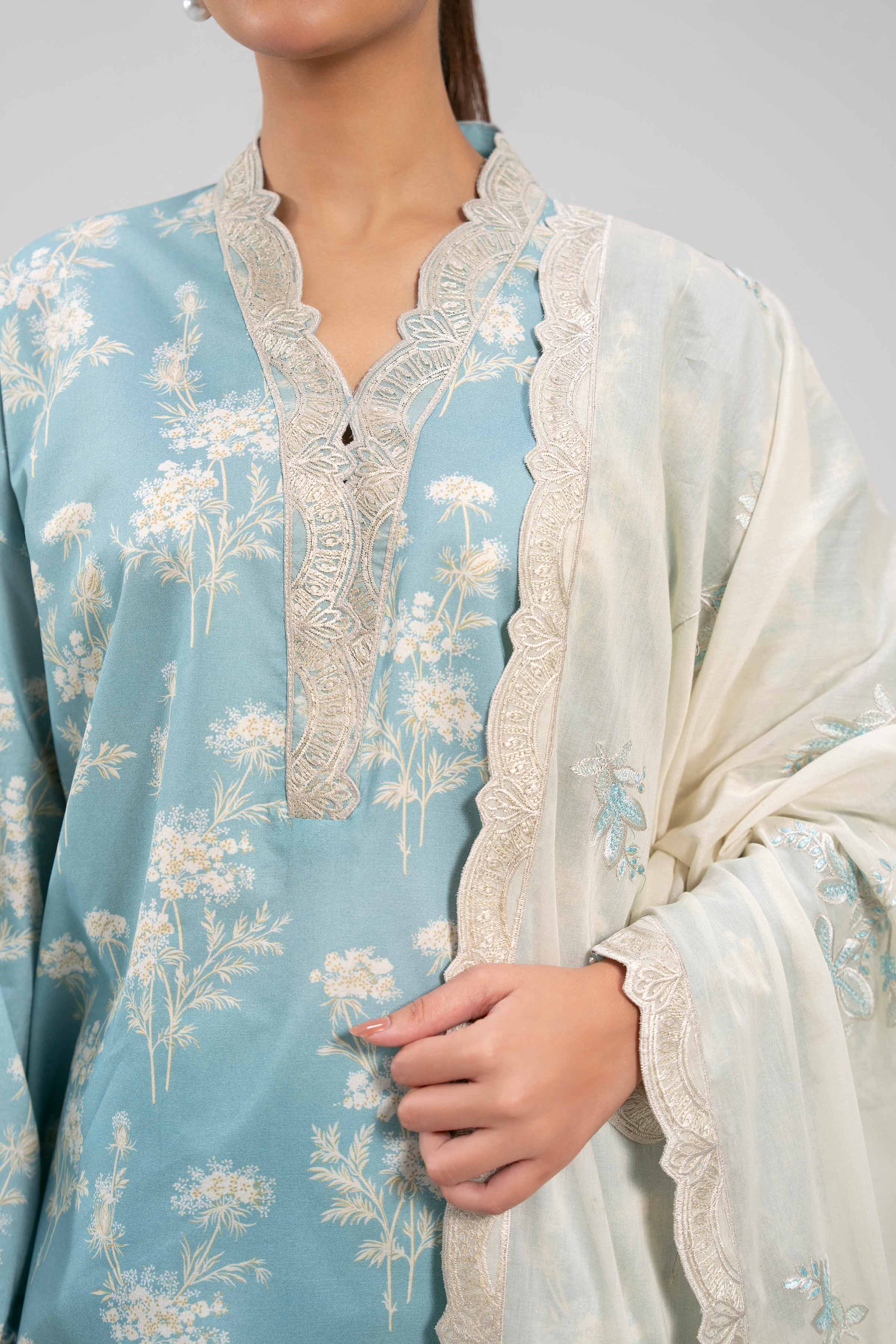 3 Piece - Printed Embroidered Suit - 42601269