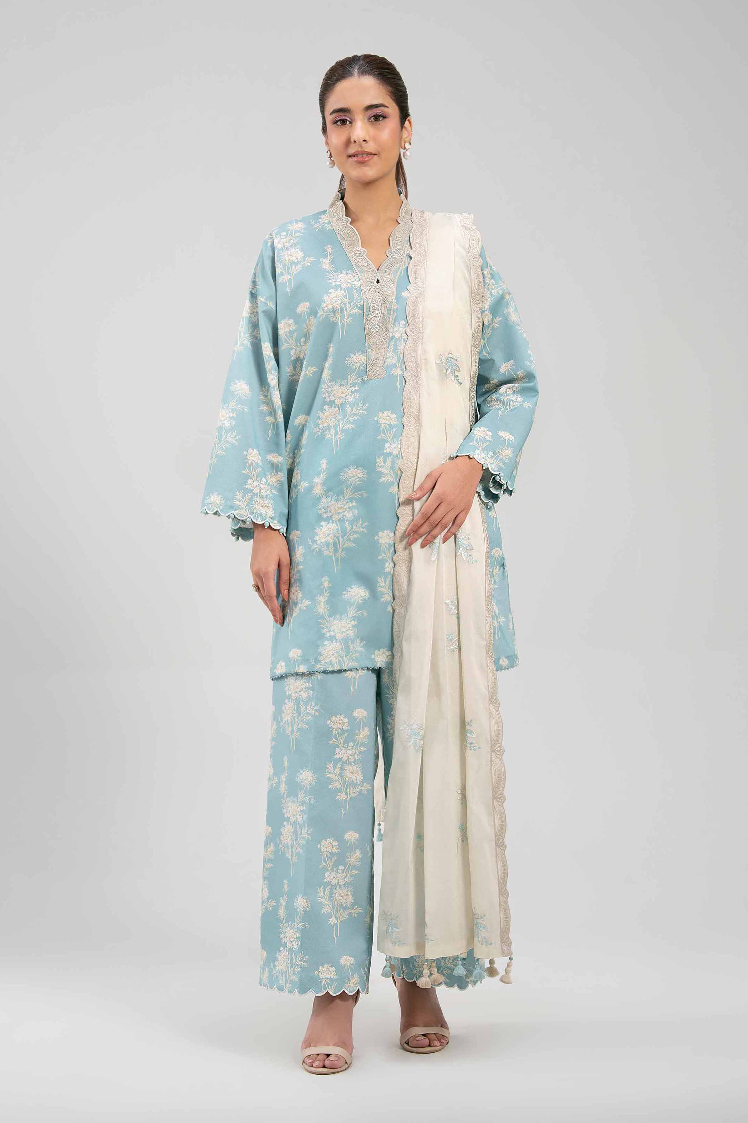 3 Piece - Printed Embroidered Suit - 42601269