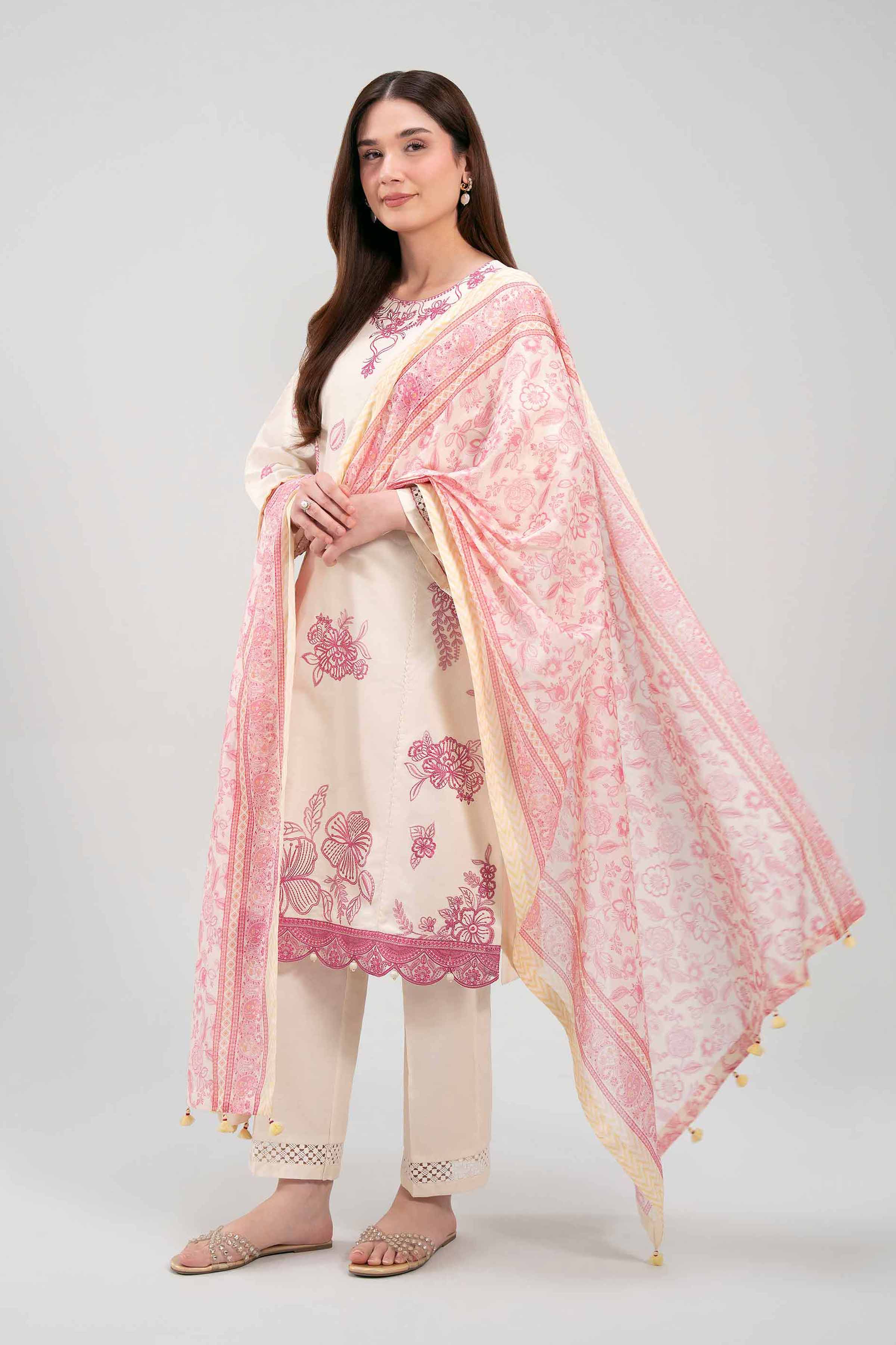 3 Piece - Printed Embroidered Suit - 42601276