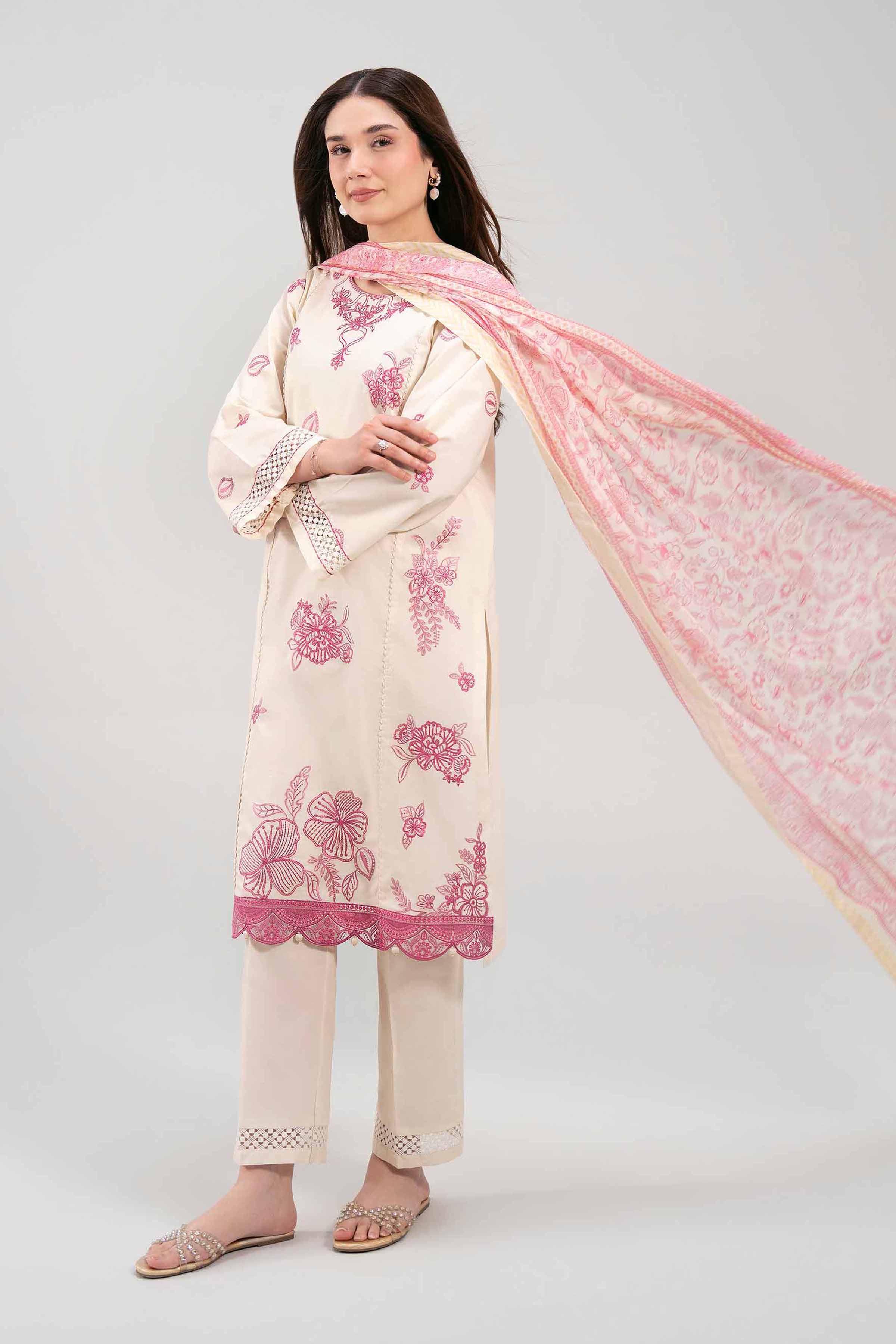 3 Piece - Printed Embroidered Suit - 42601276