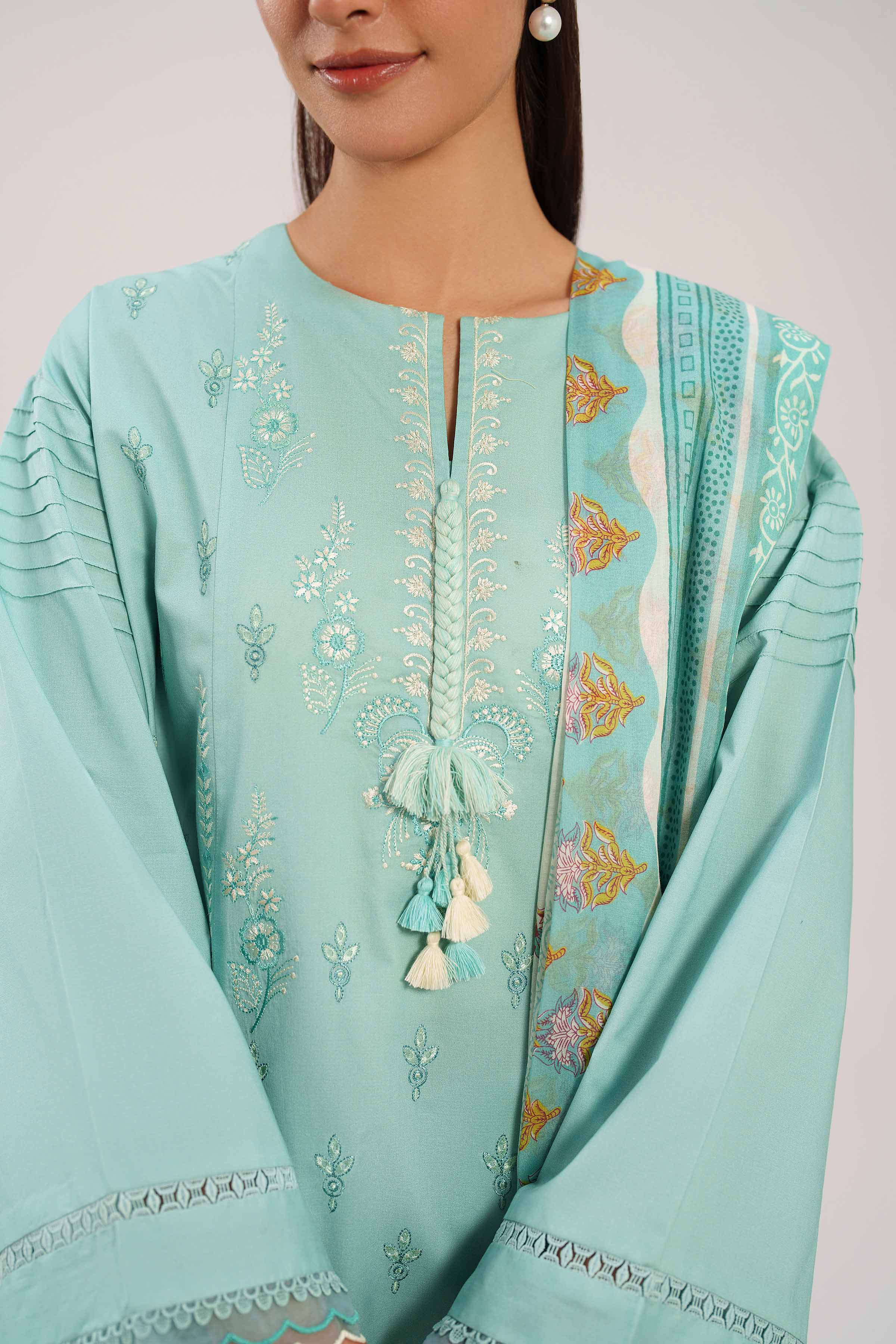 3 Piece - Printed Embroidered Suit - 42601277