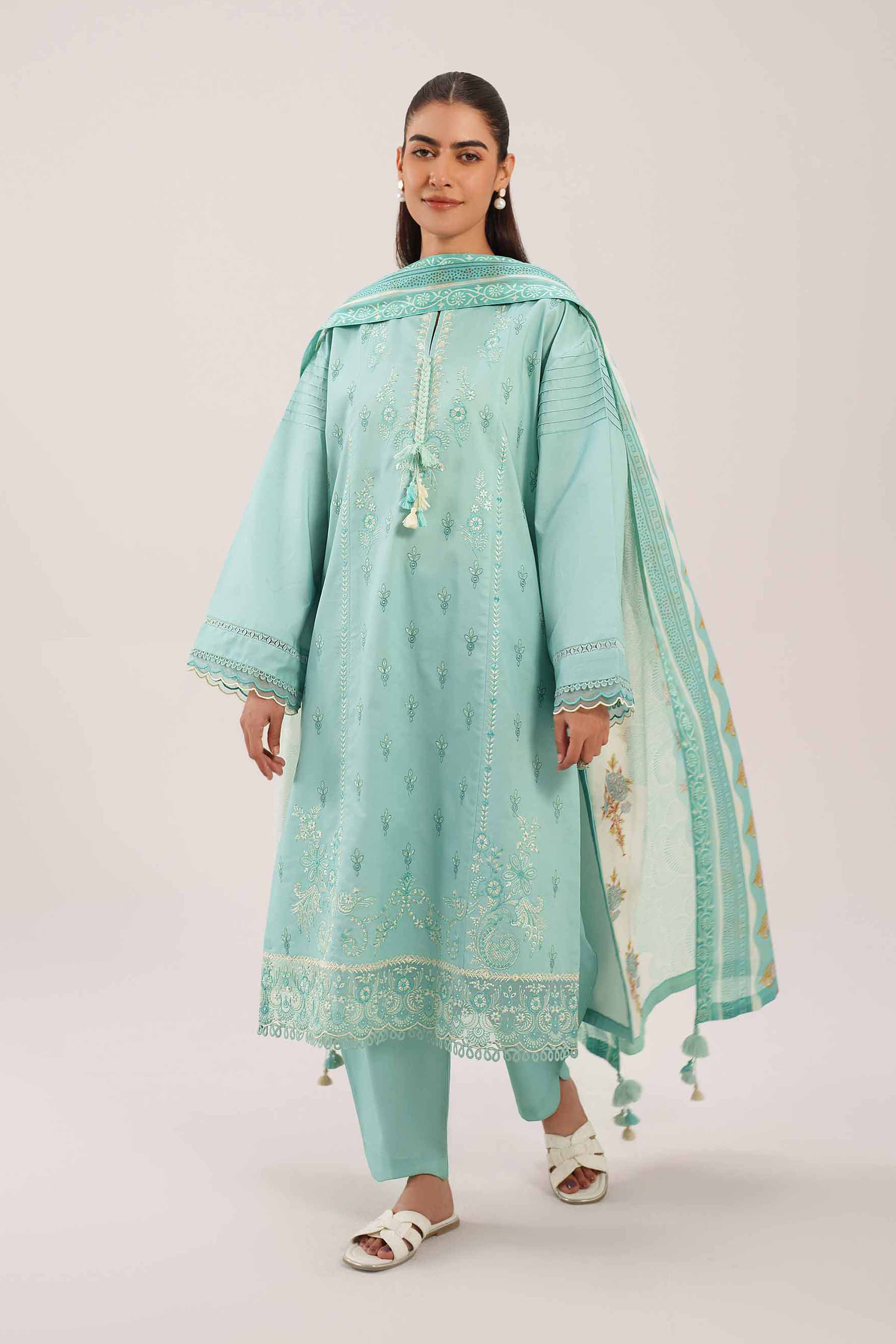 3 Piece - Printed Embroidered Suit - 42601277