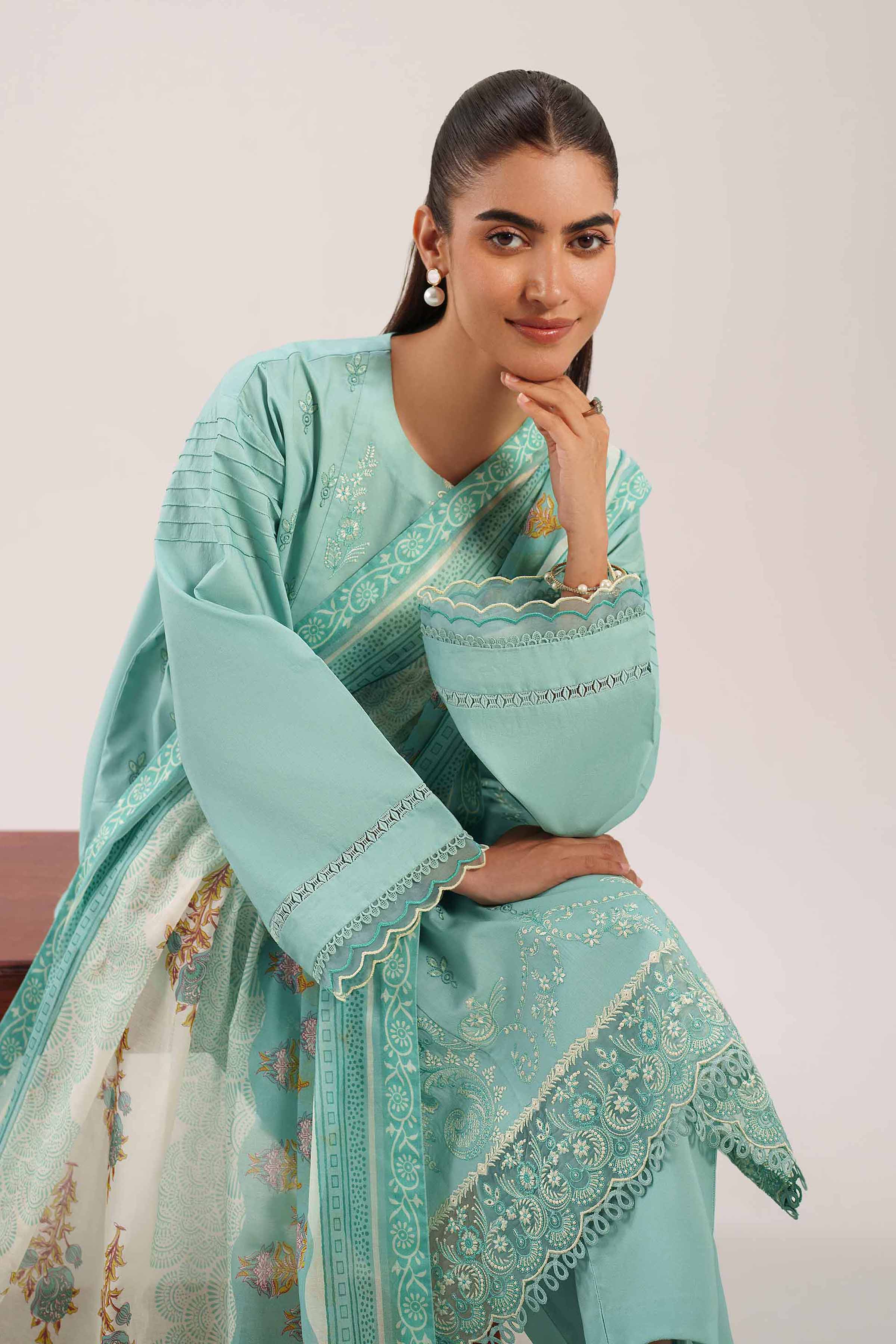 3 Piece - Printed Embroidered Suit - 42601277