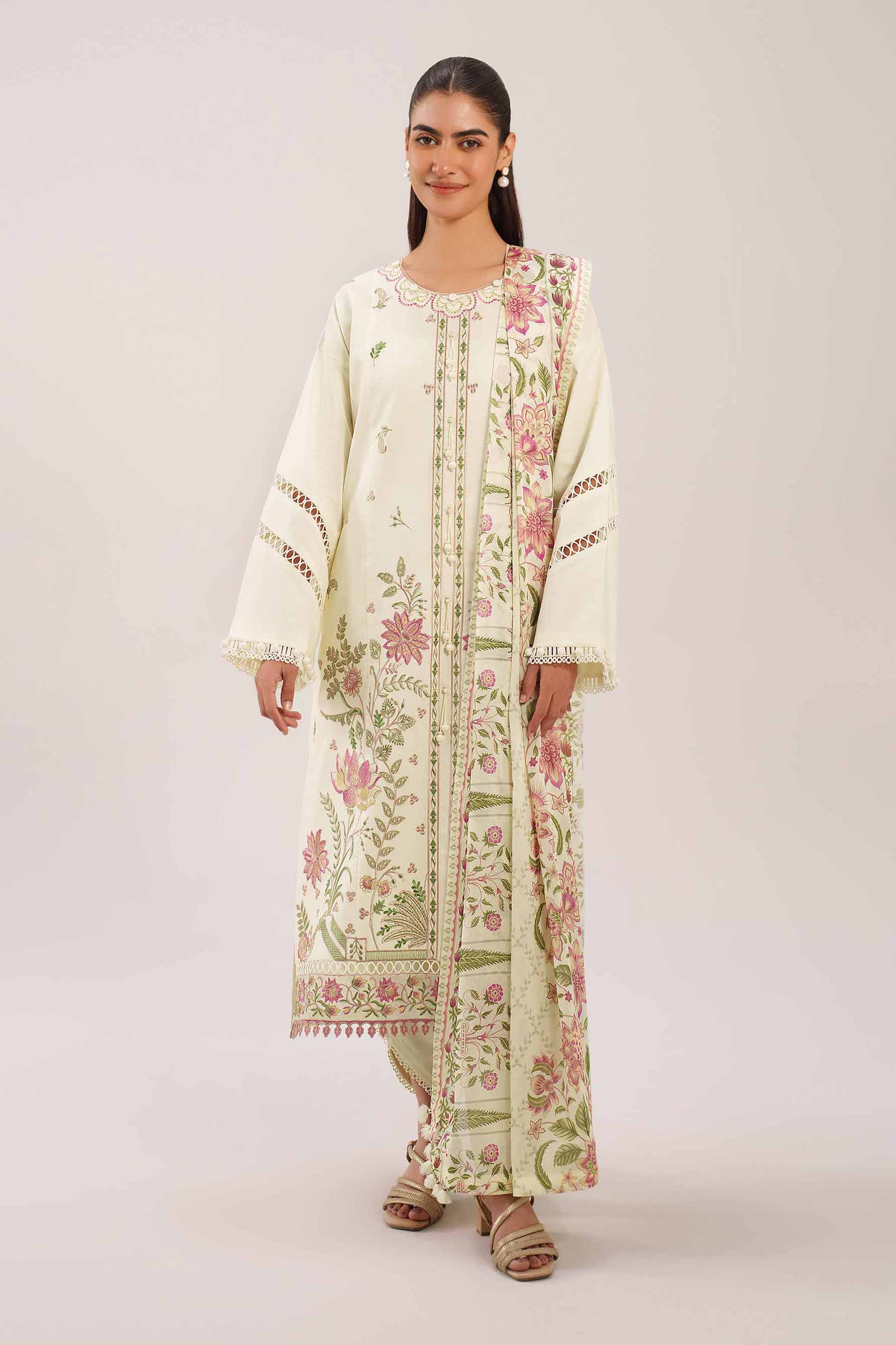 3 Piece - Printed Embroidered Suit - 42601278