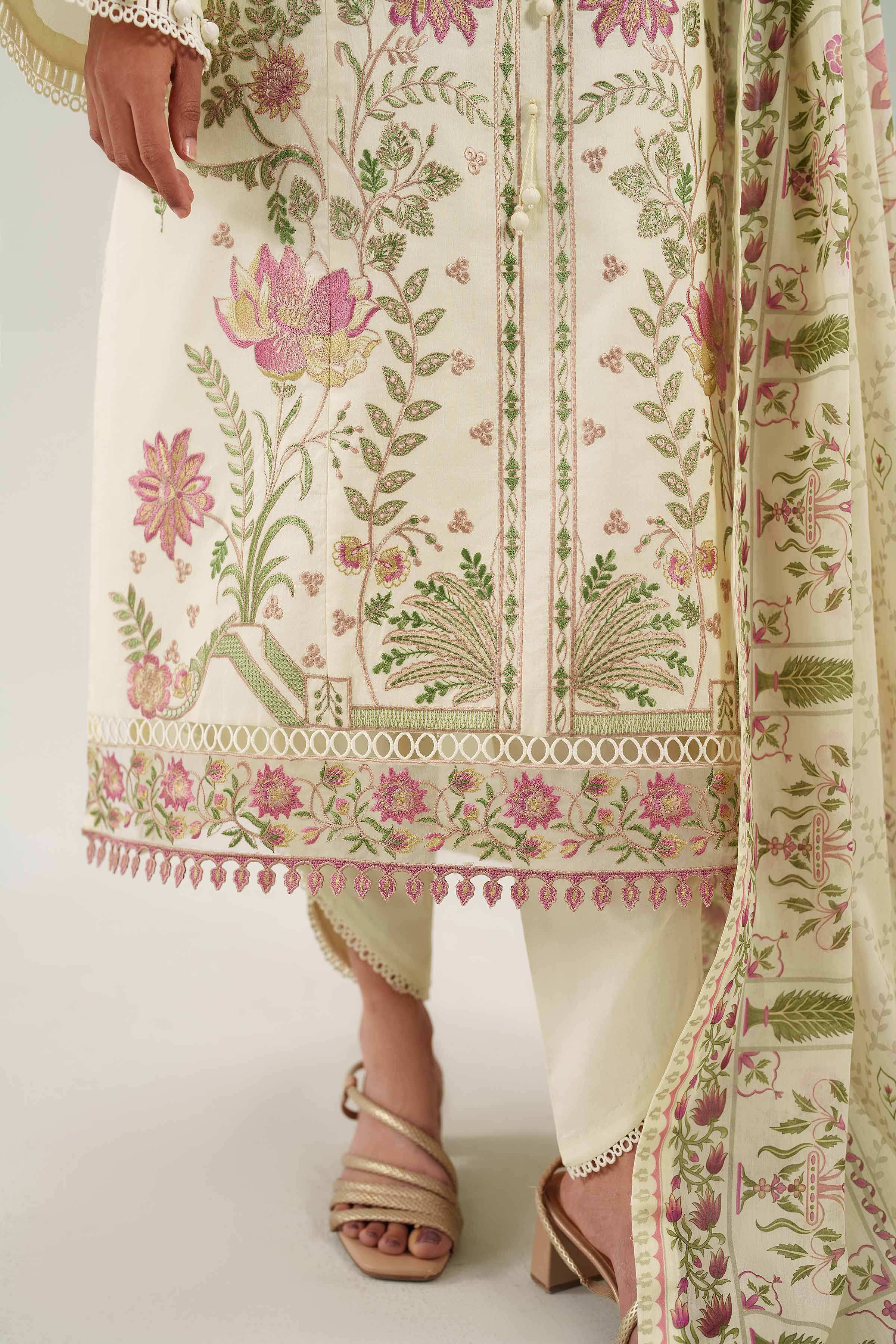 3 Piece - Printed Embroidered Suit - 42601278