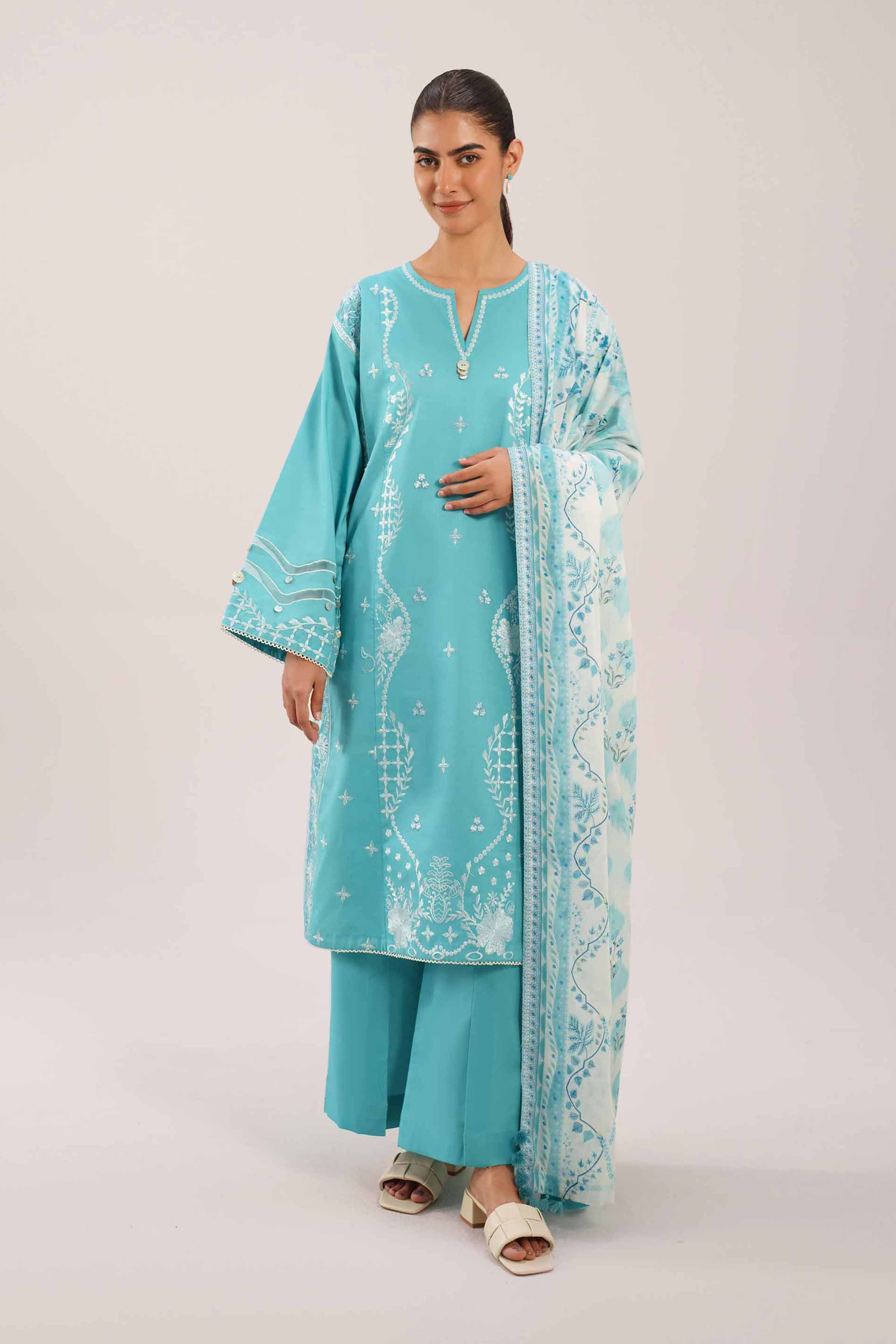 3 Piece - Printed Embroidered Suit - 42601279