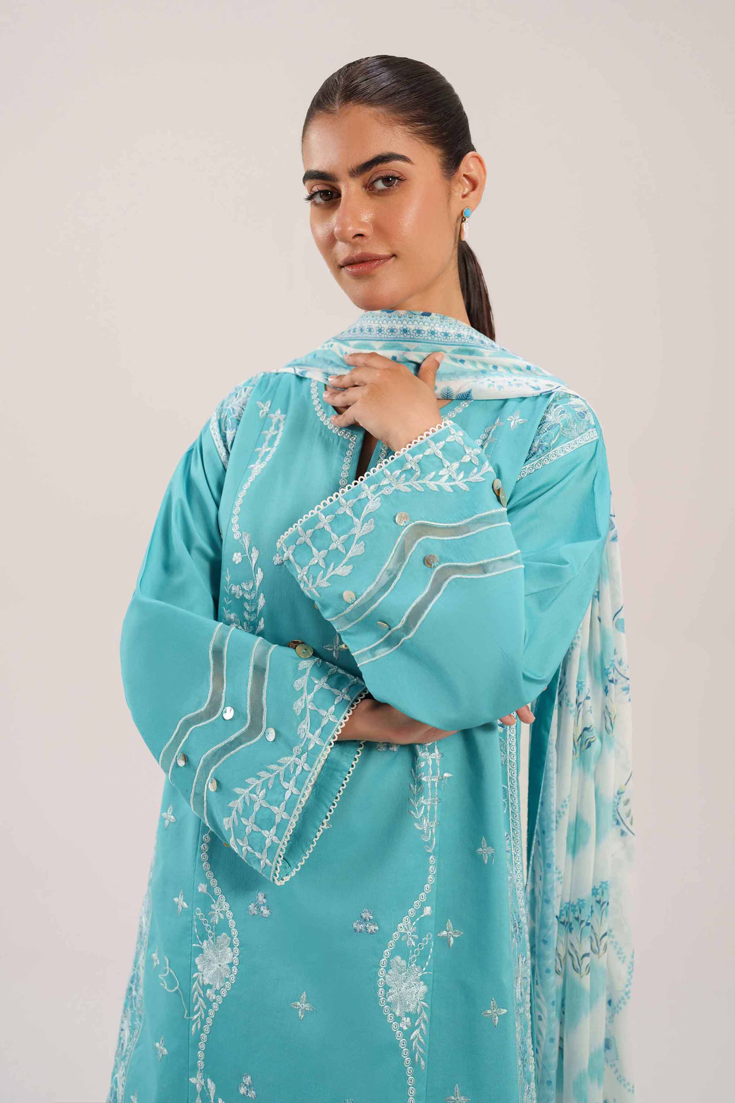 3 Piece - Printed Embroidered Suit - 42601279