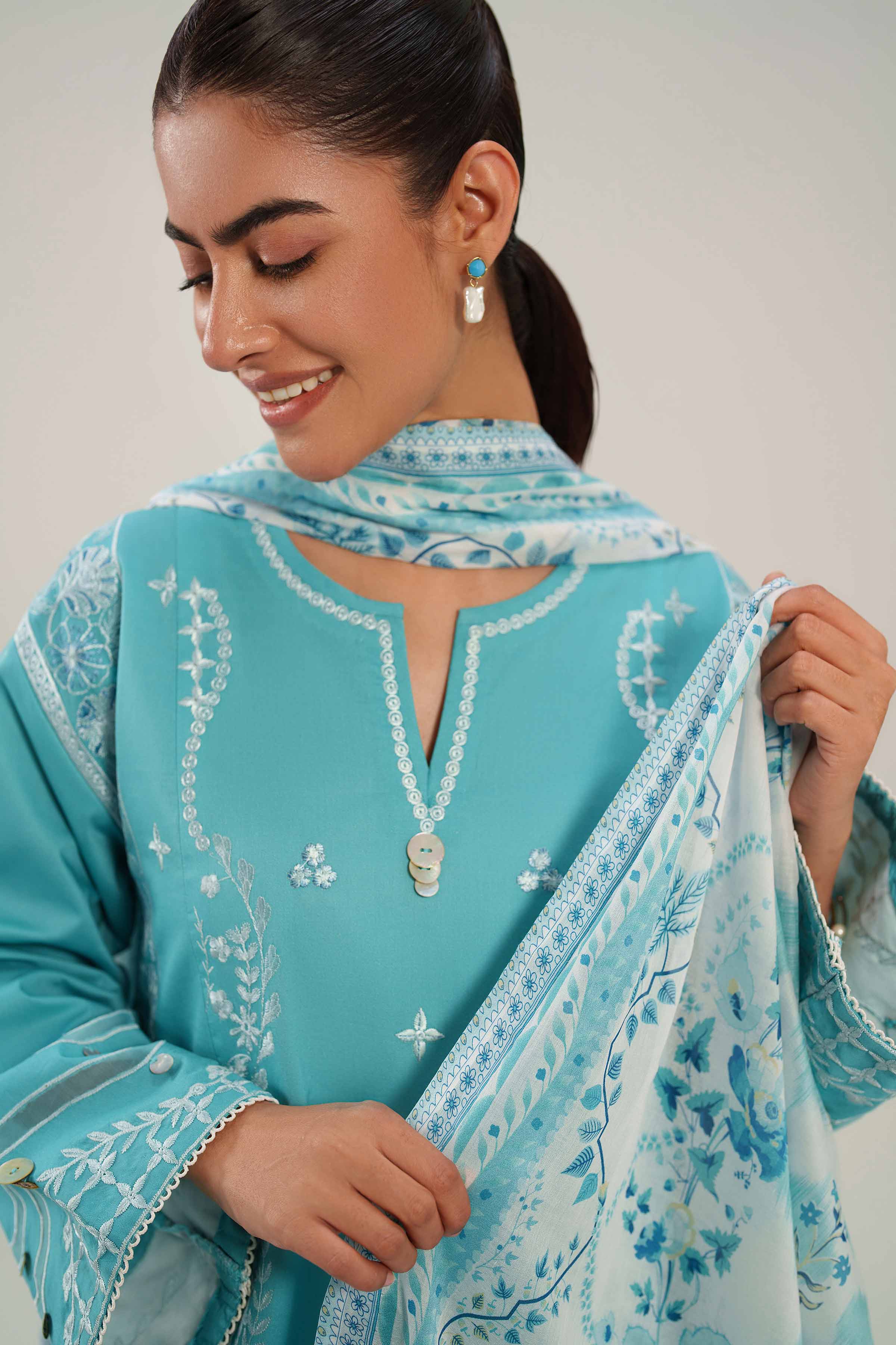 3 Piece - Printed Embroidered Suit - 42601279