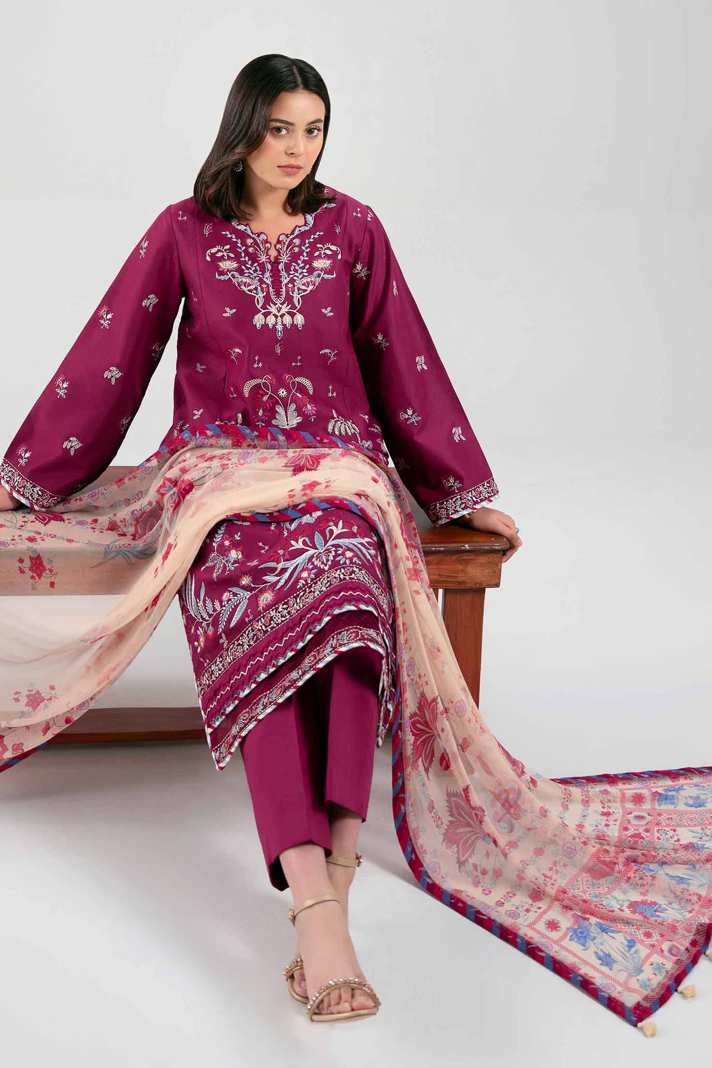 3 Piece - Digital Printed Embroidered Suit - 42601335