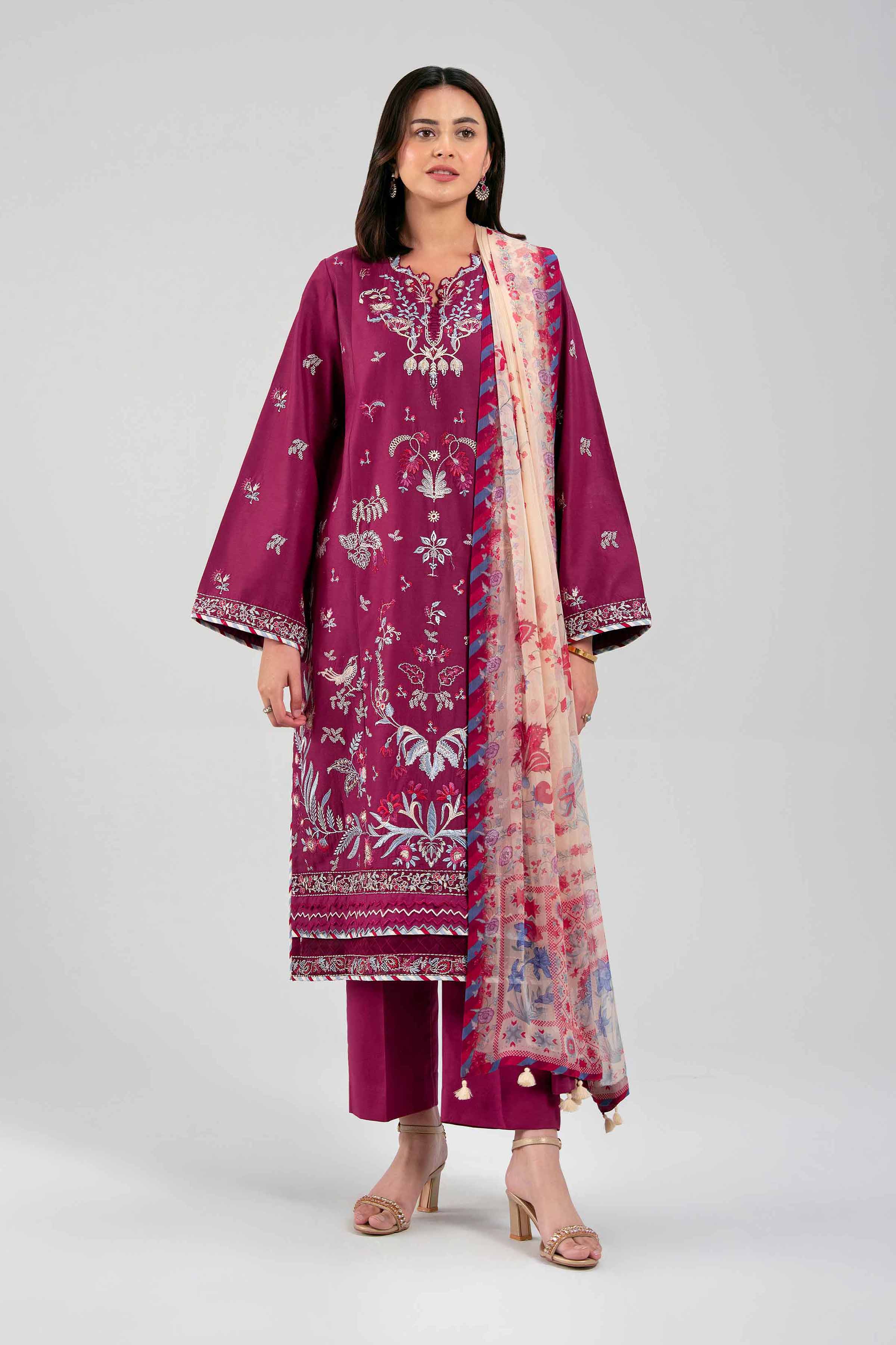 3 Piece - Digital Printed Embroidered Suit - 42601335