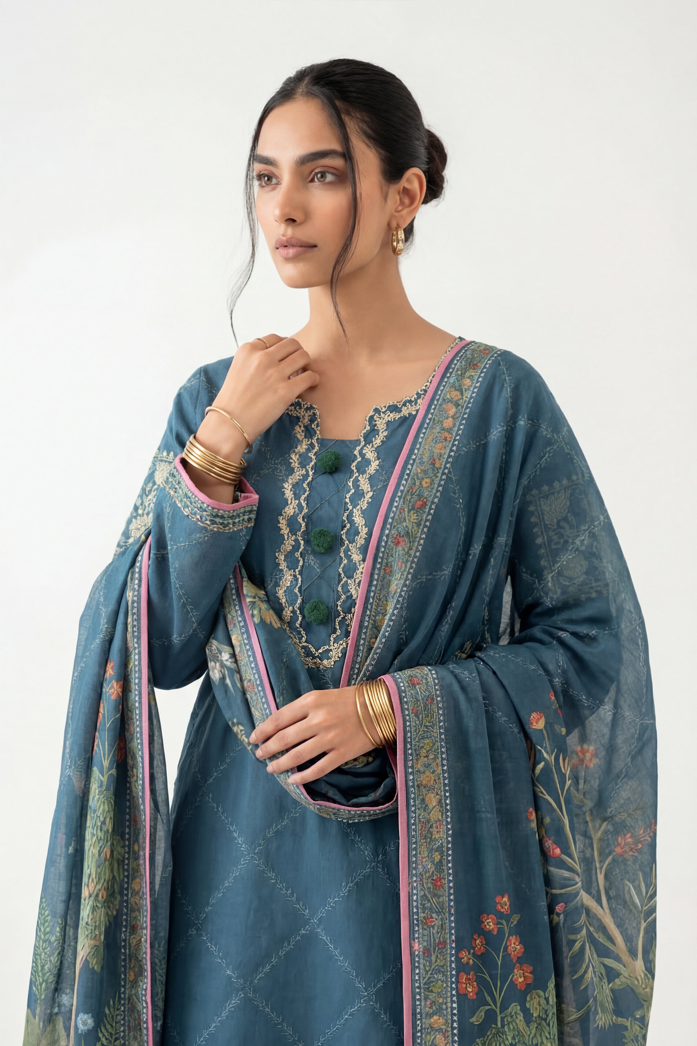 3 Piece - Digital Printed Embroidered Suit - 42601358