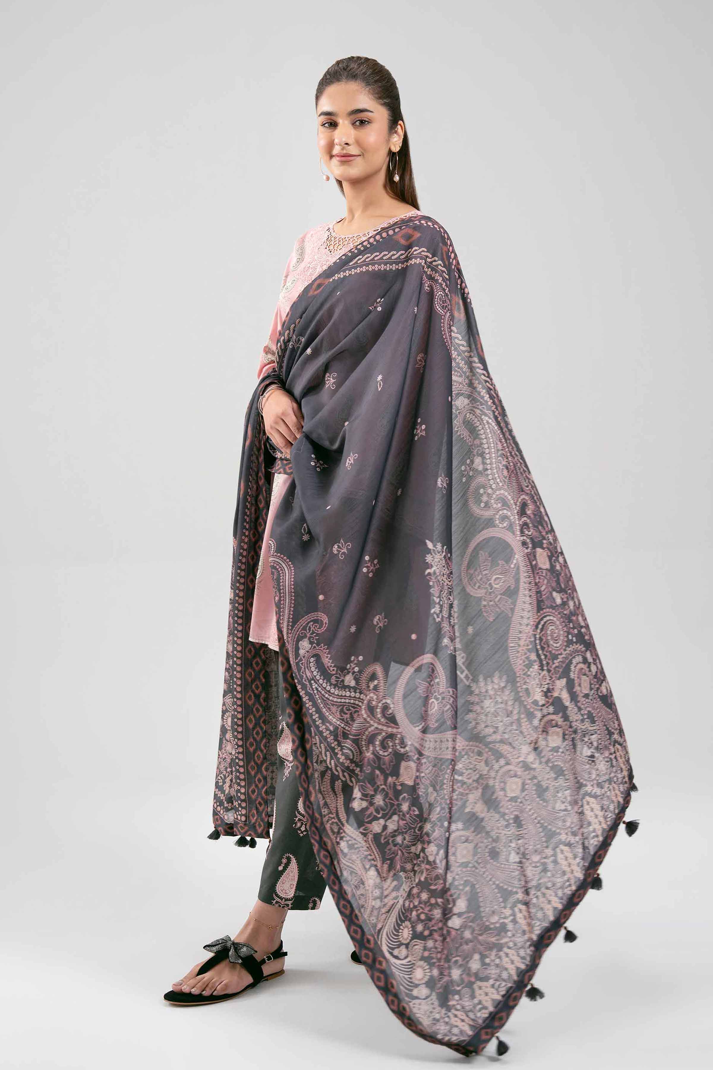 3 Piece - Digital Printed Embroidered Suit - 42601363