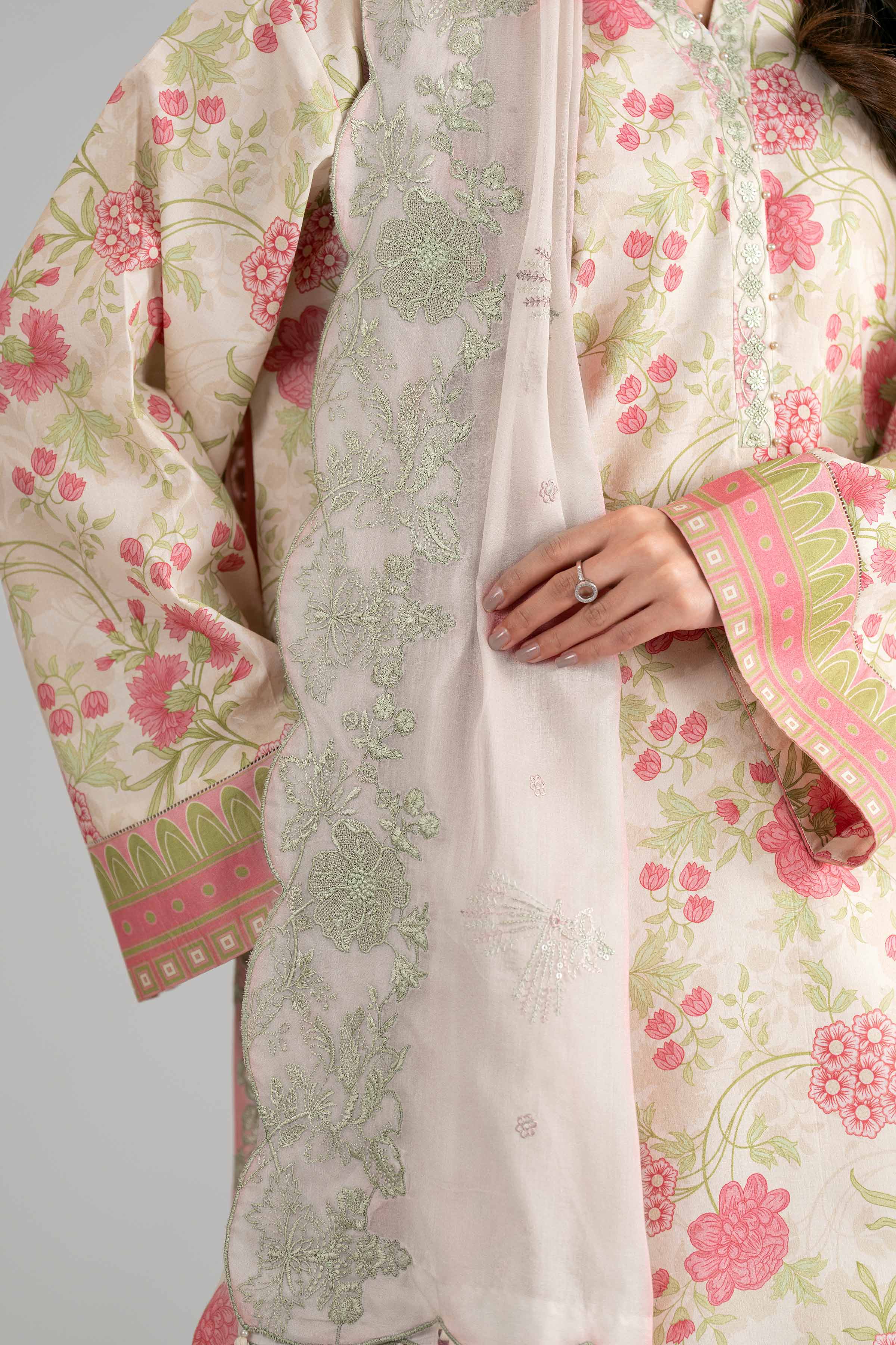 3 Piece - Printed Embroidered Suit - 42601722