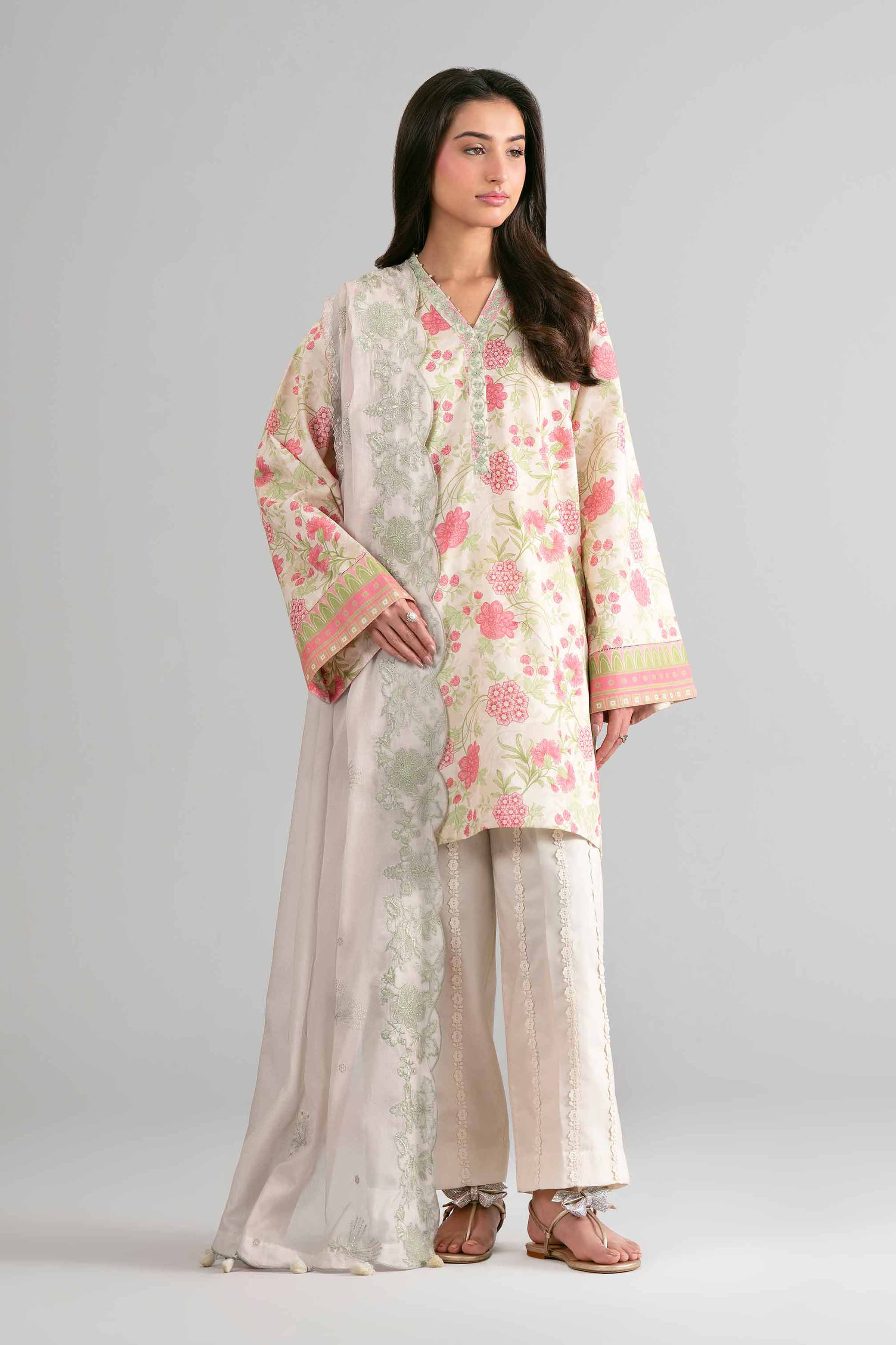 3 Piece - Printed Embroidered Suit - 42601722