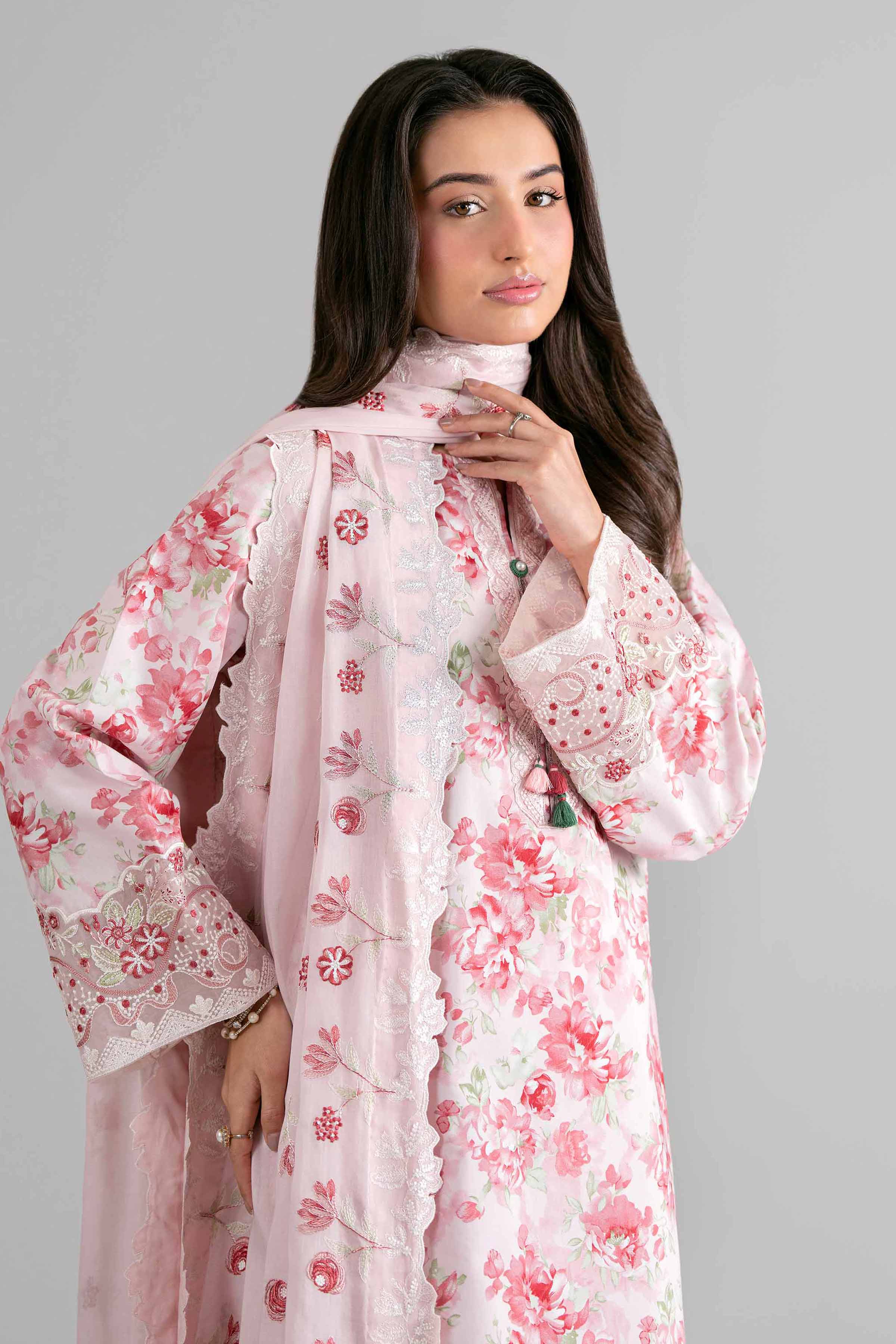 3 Piece - Printed Embroidered Suit - 42601724