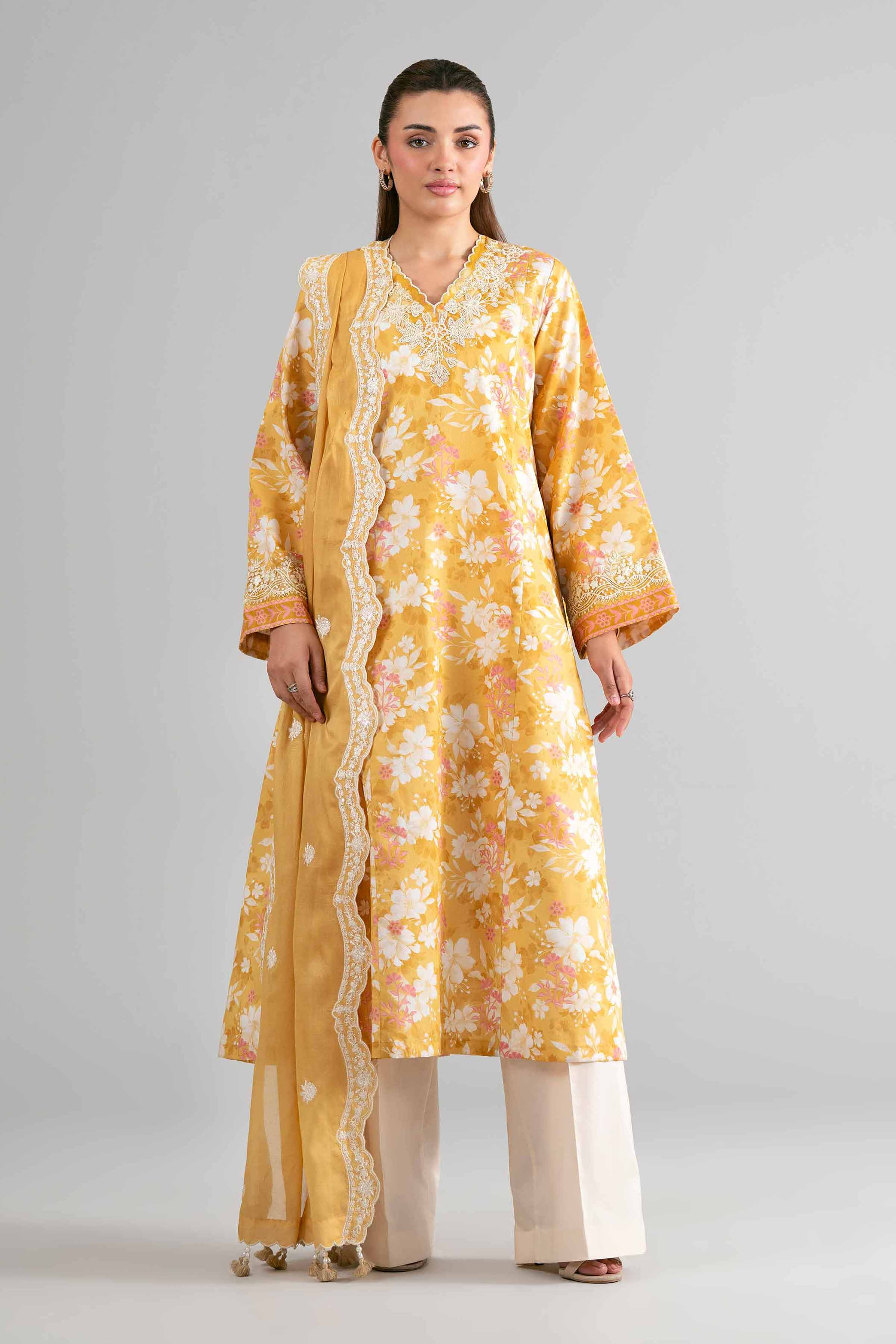 3 Piece - Printed Embroidered Suit - 42601726