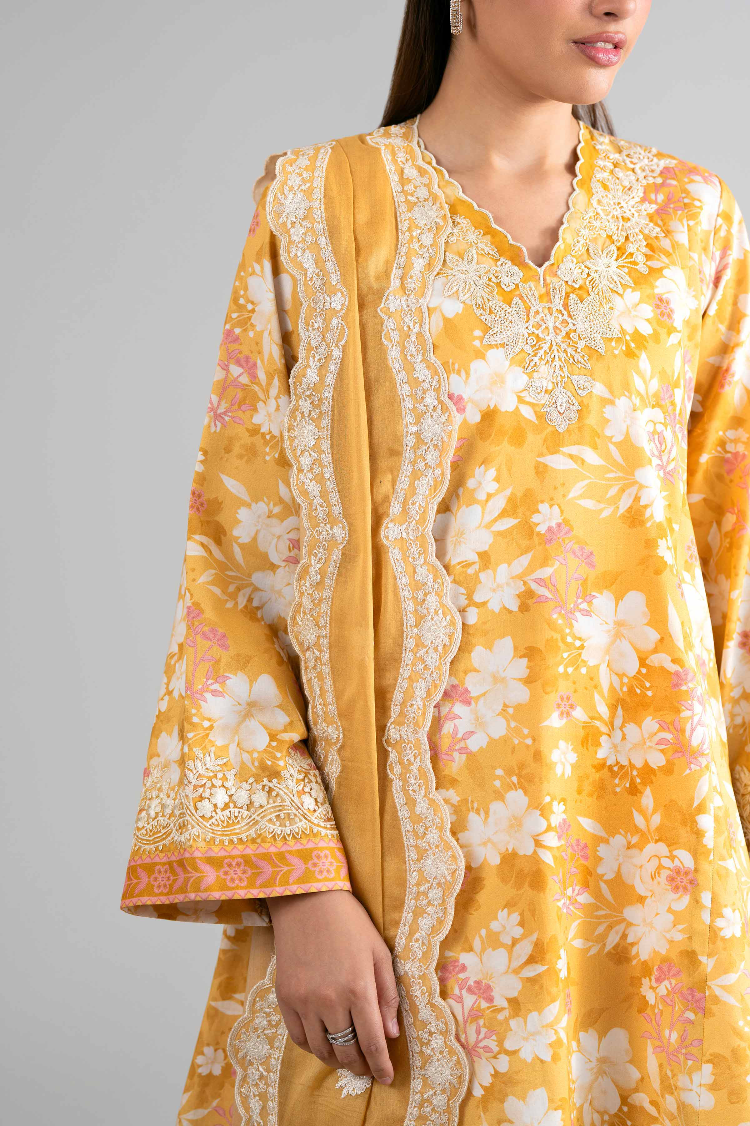 3 Piece - Printed Embroidered Suit - 42601726