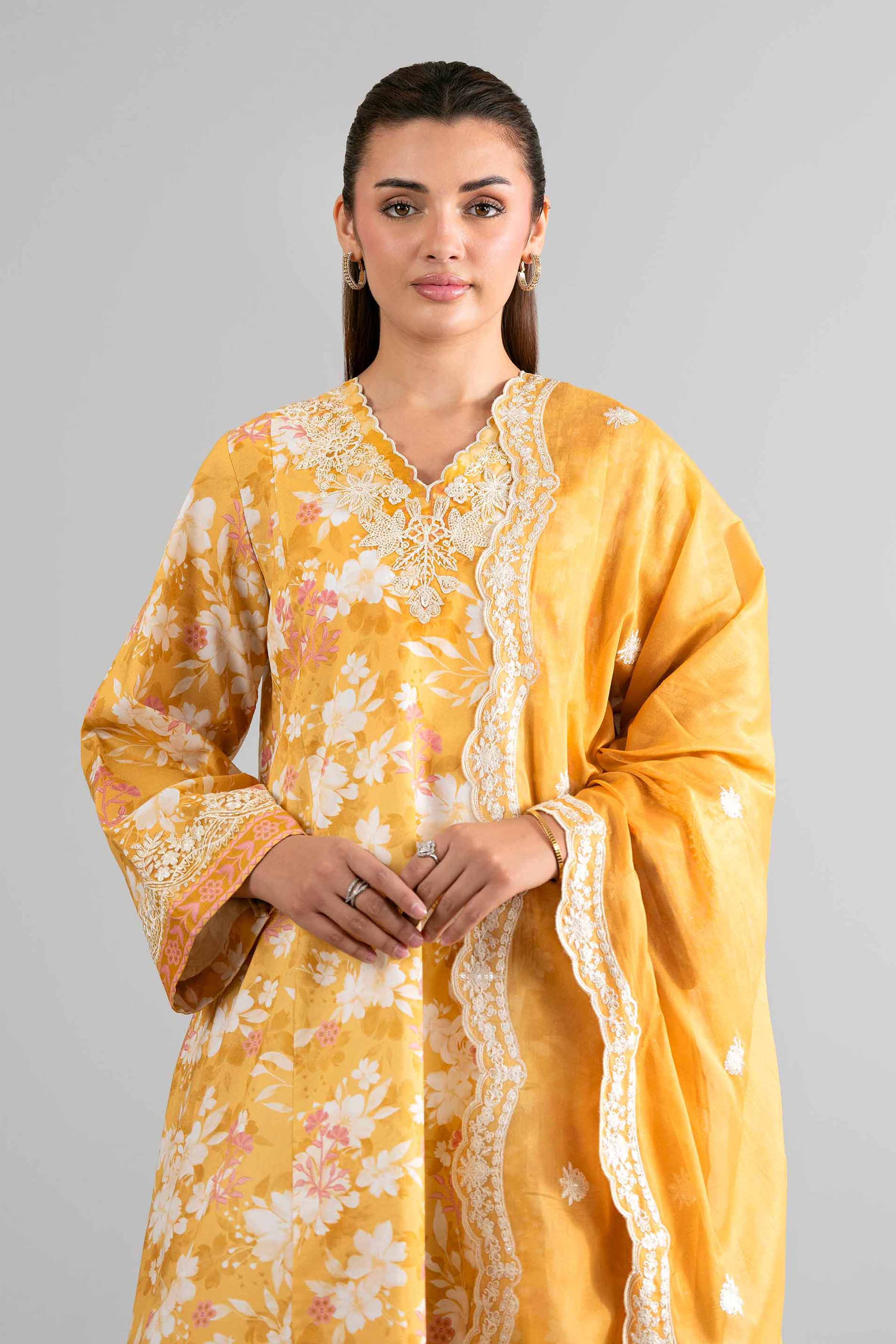 3 Piece - Printed Embroidered Suit - 42601726